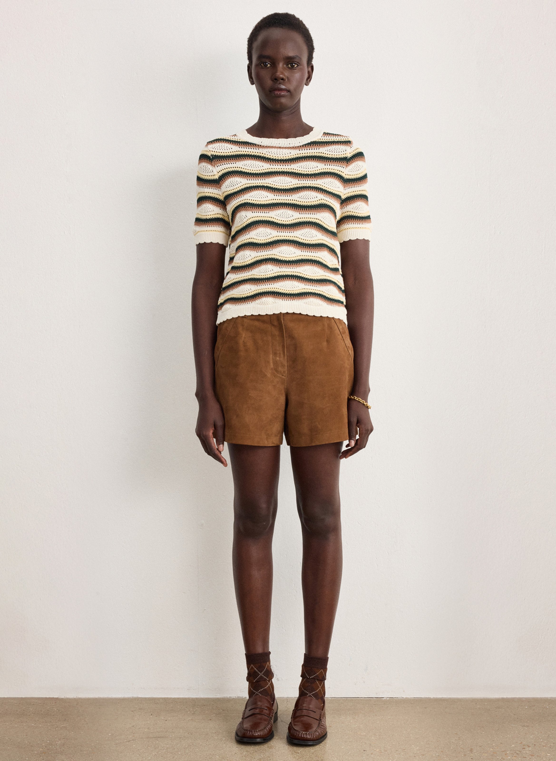 Pull droit col rond en crochet PABLO Beige