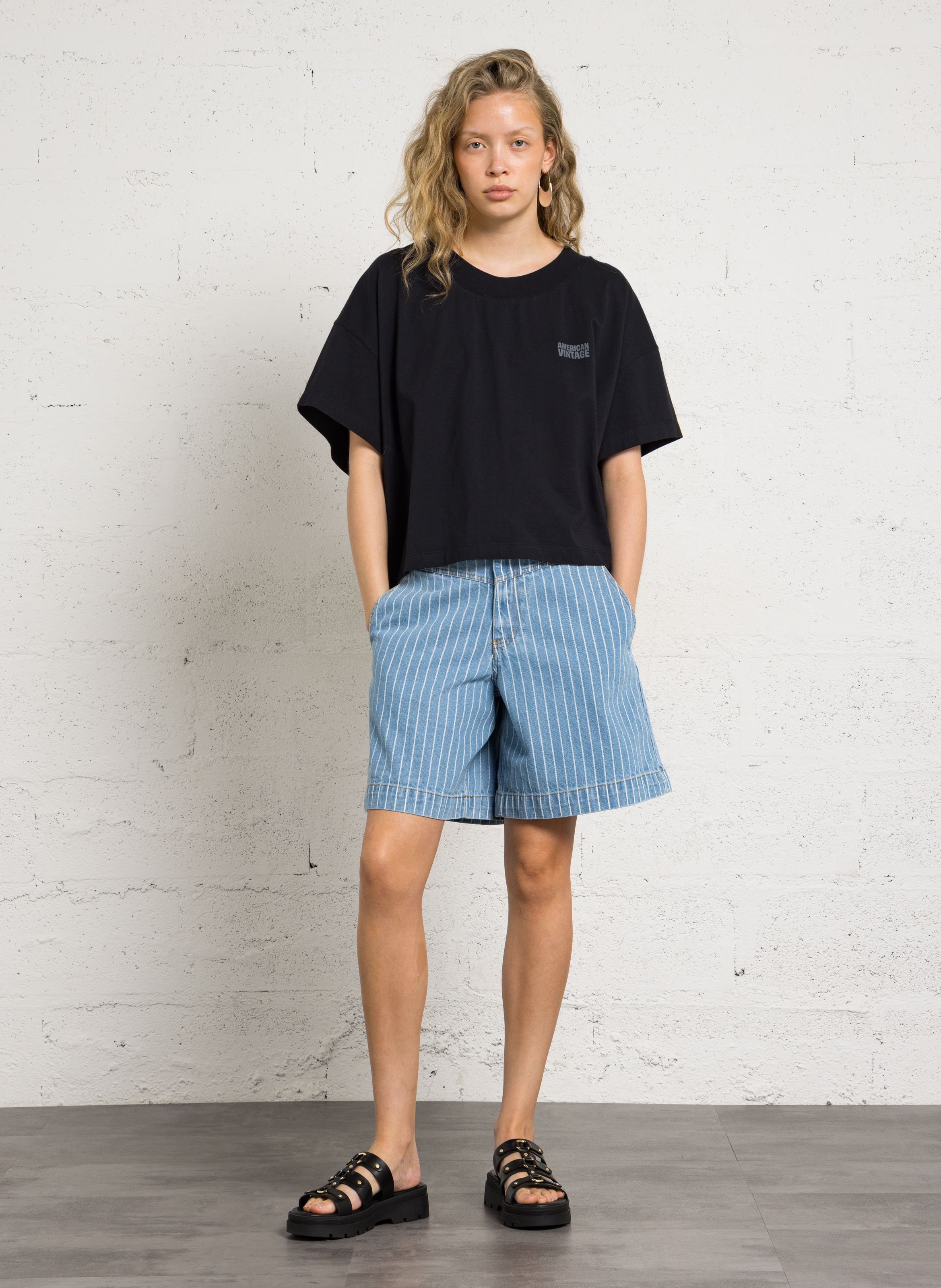 Tee-shirt oversize col rond en coton AMERICAN VINTAGE Noir