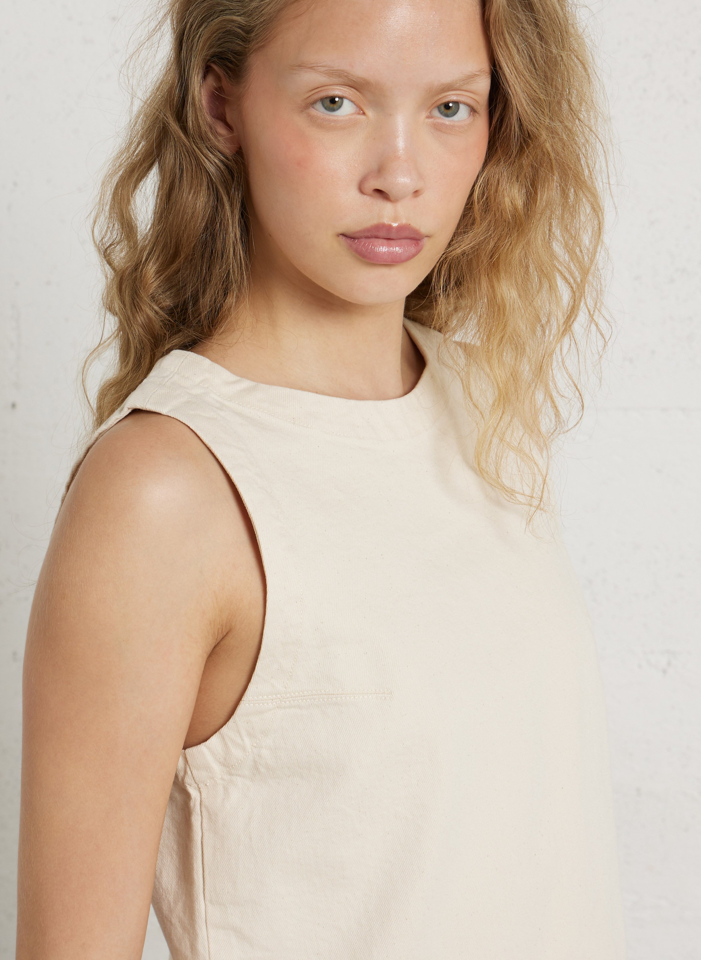 Top sans manches denim uni DES PETITS HAUTS Beige