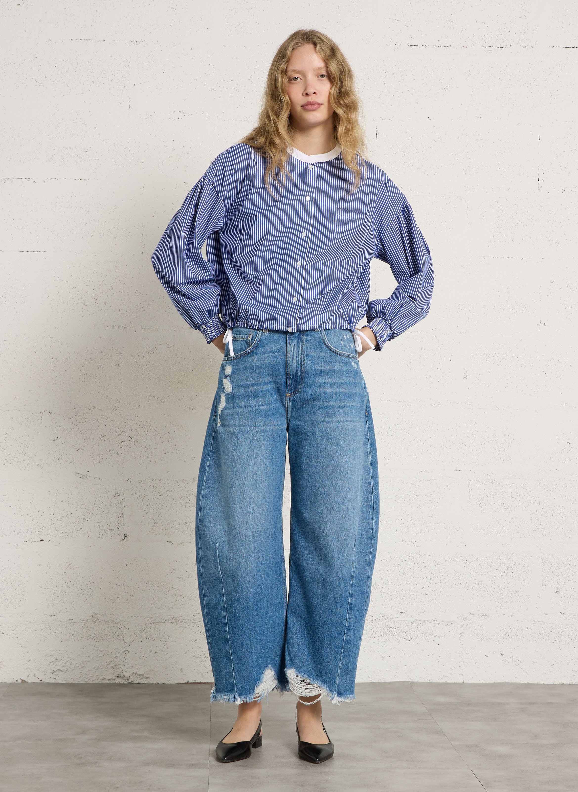 Striped blouse with classic collar BERENICE Blue