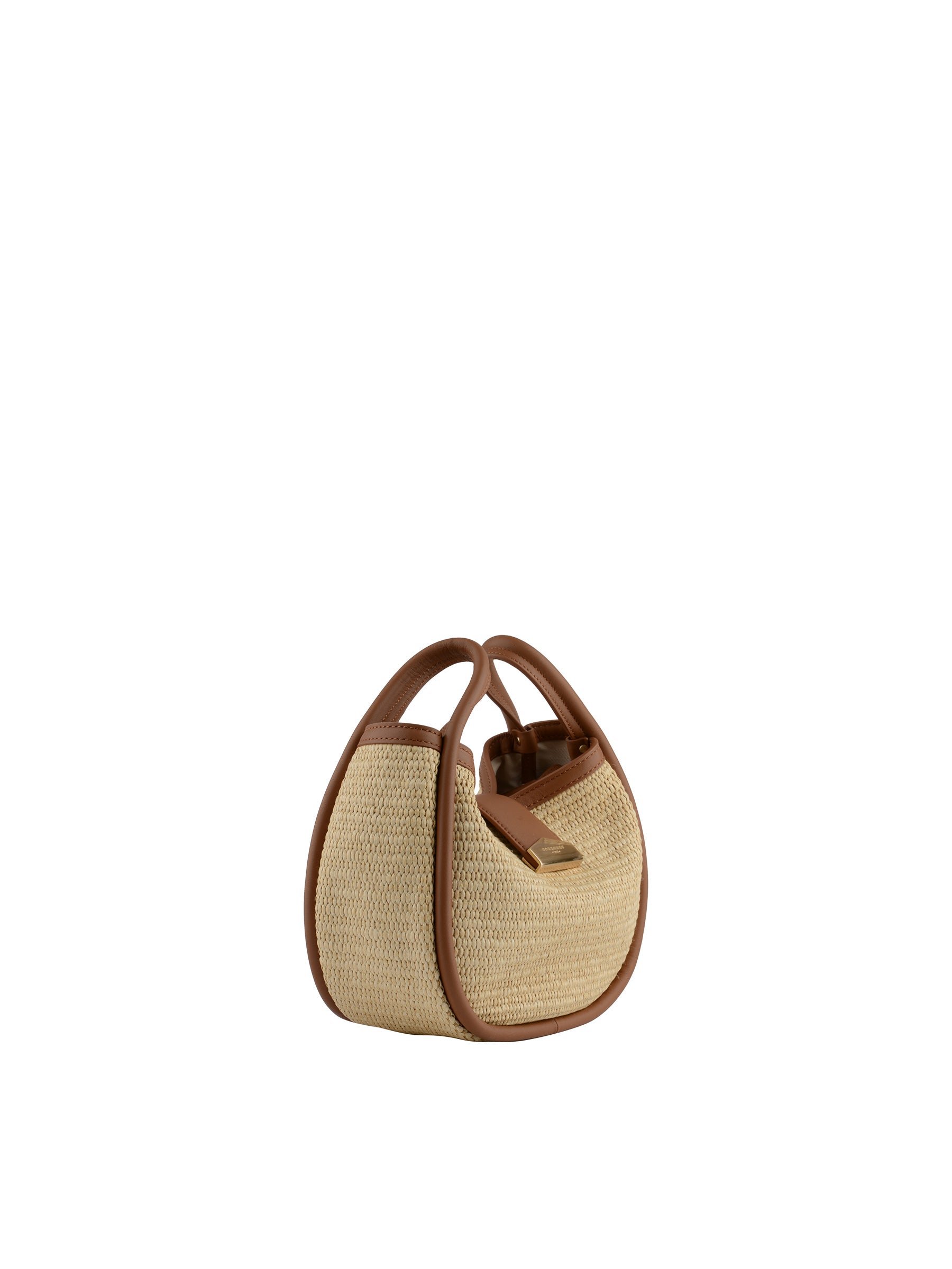 Handbag in straw trimmed with leather POURCHET Golden