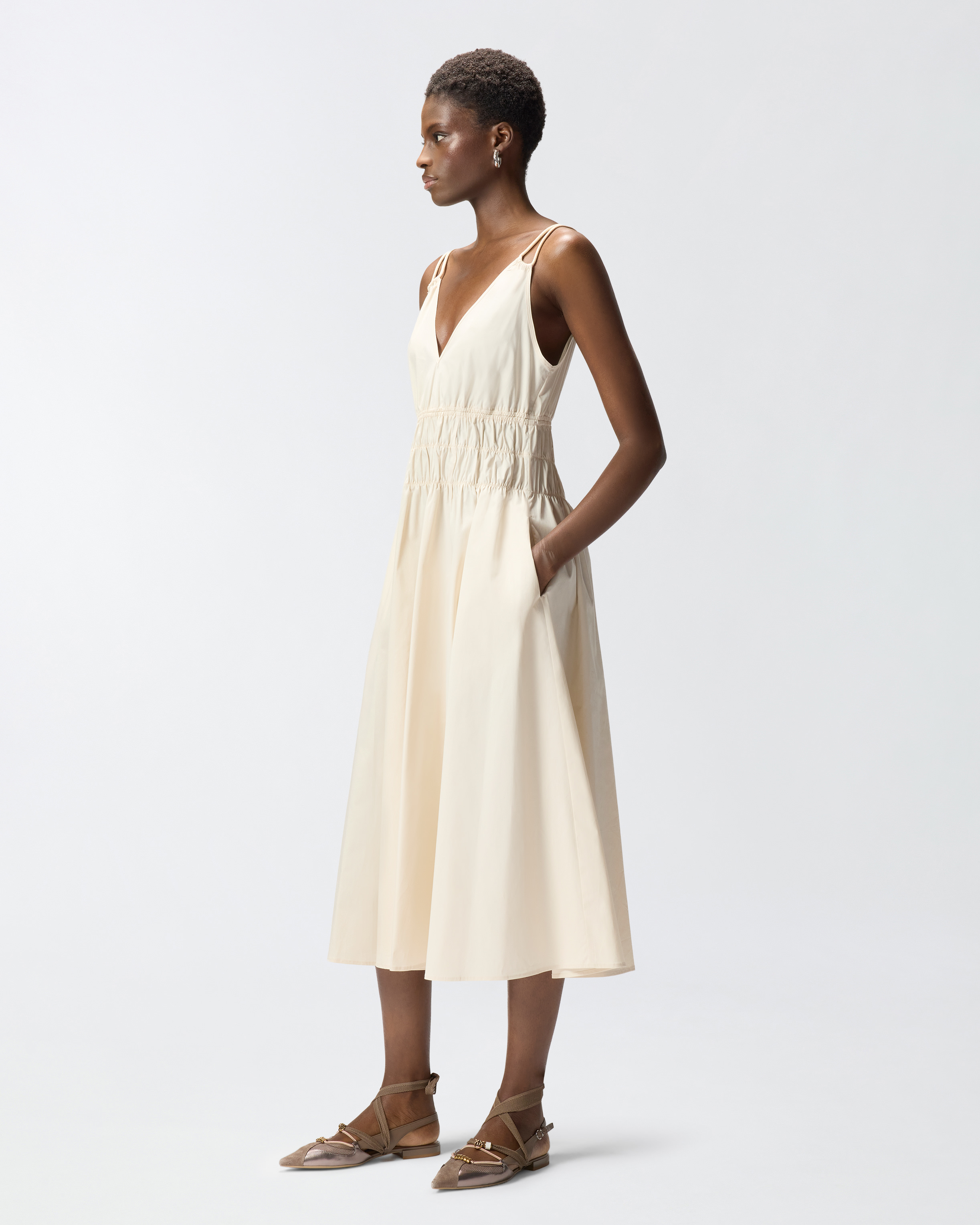 Robe midi sans manches avec plis et fronces PINKO Beige