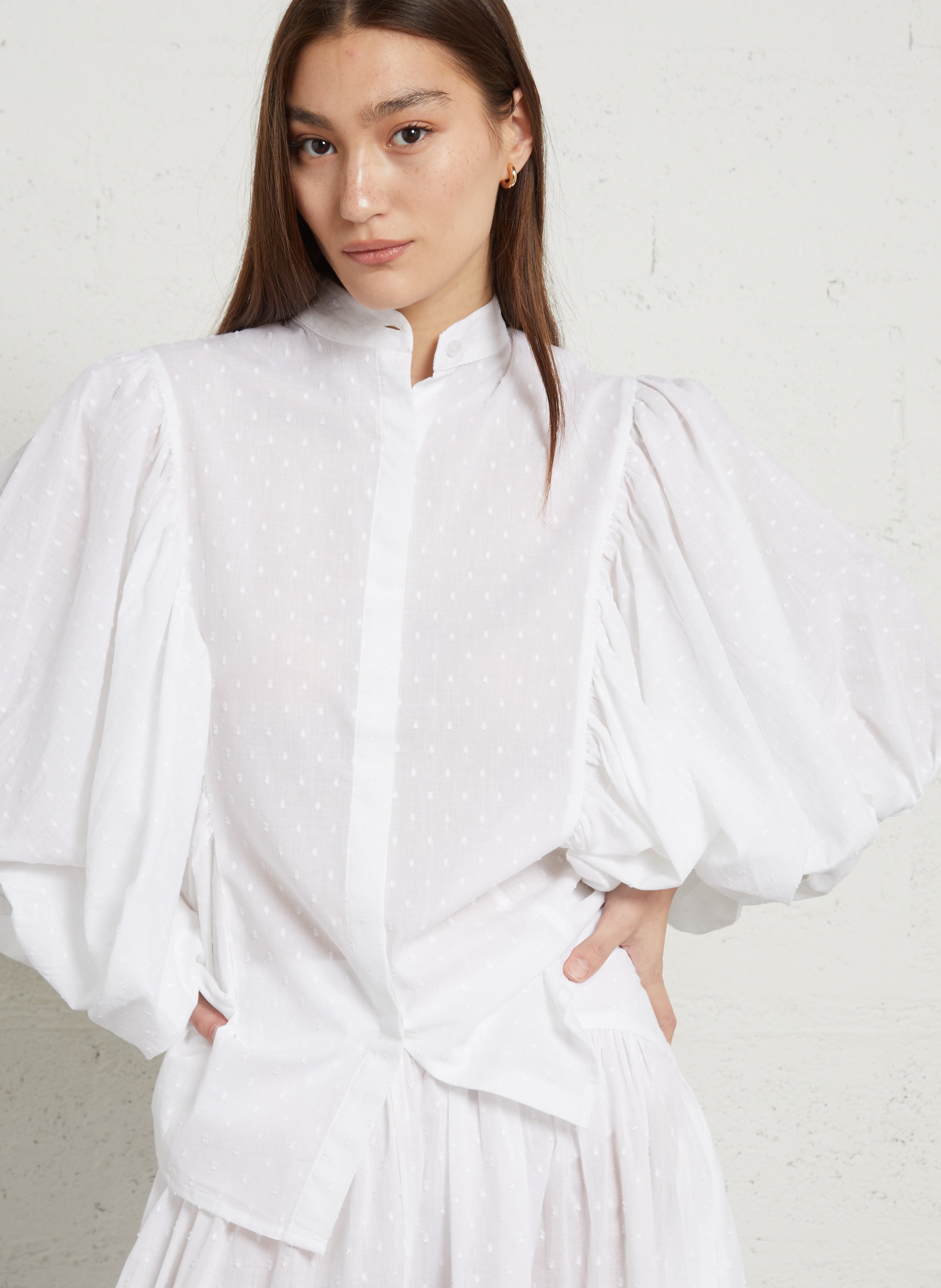 Cotton shirt with puff sleeves RAE ANTWERP White