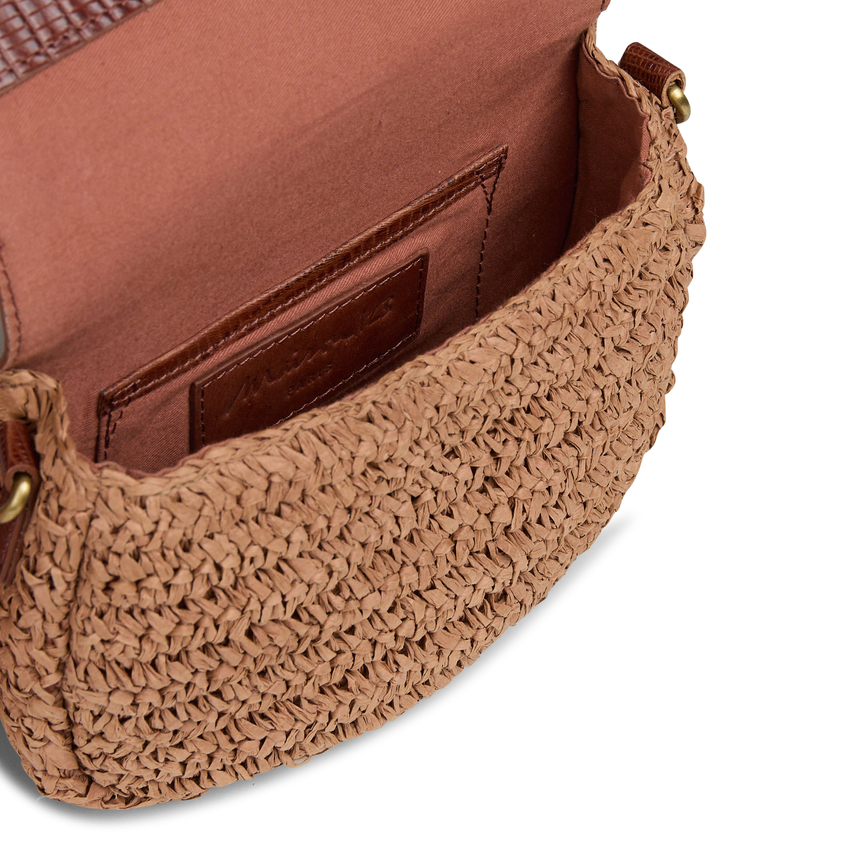 Schoudertas van leer en raffia MAISON 123 Bruin