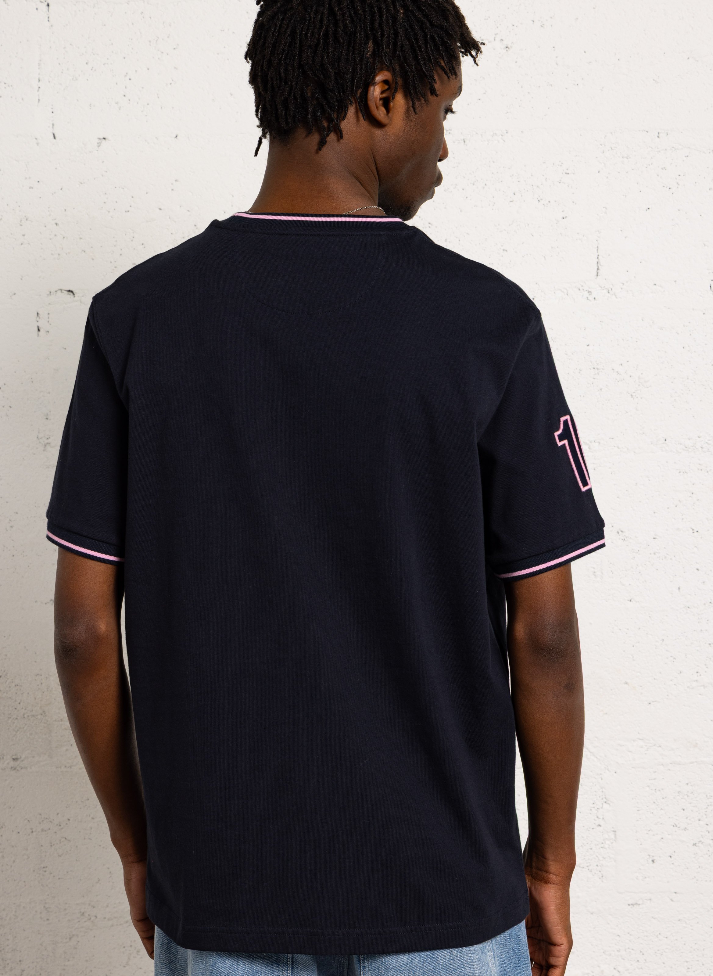 Staright embroidered round-neck cotton T-shirt EDEN PARK Blue