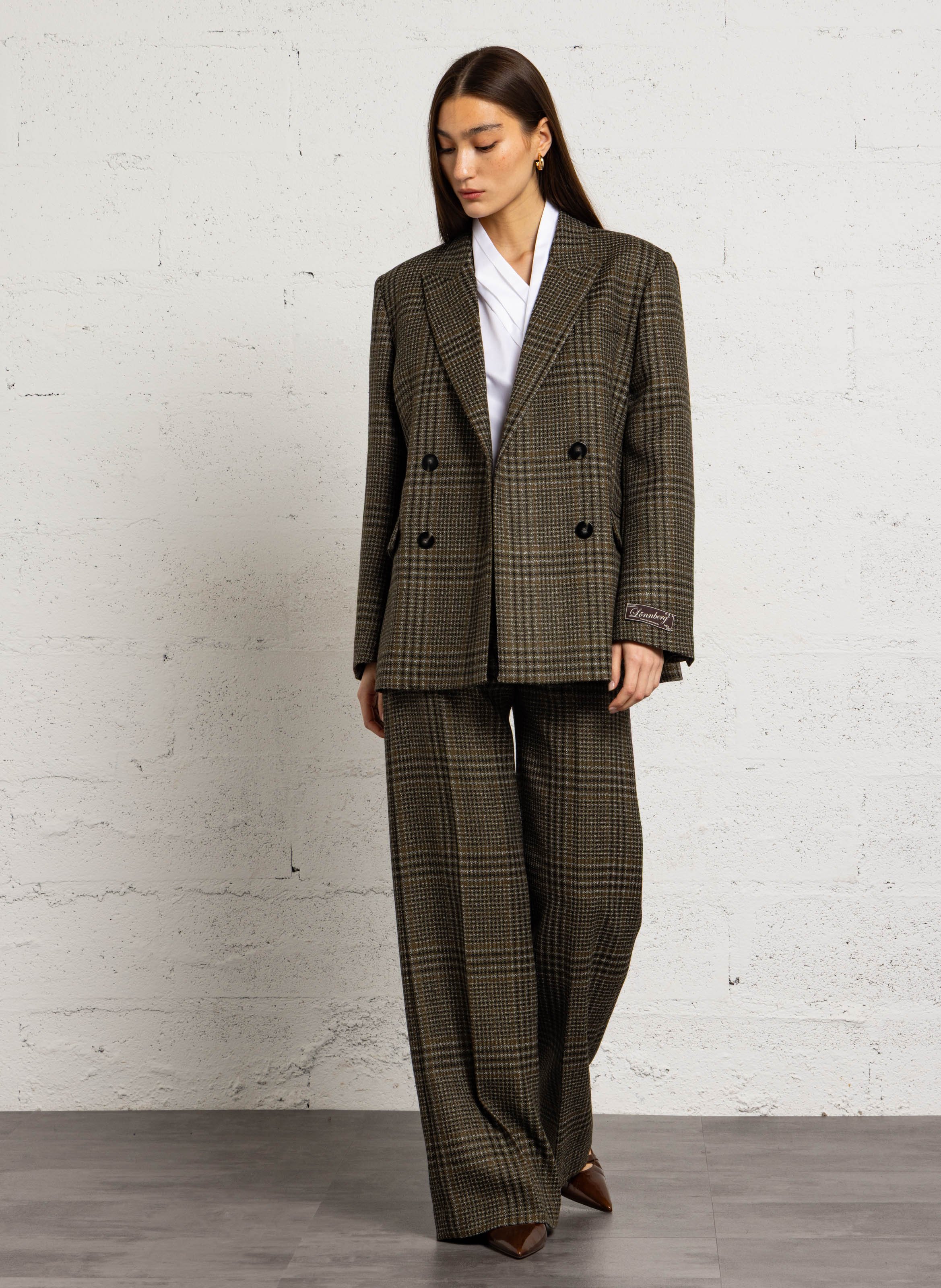 Pantalon évasé tailleur tweed MARGAUX LONNBERG Vert