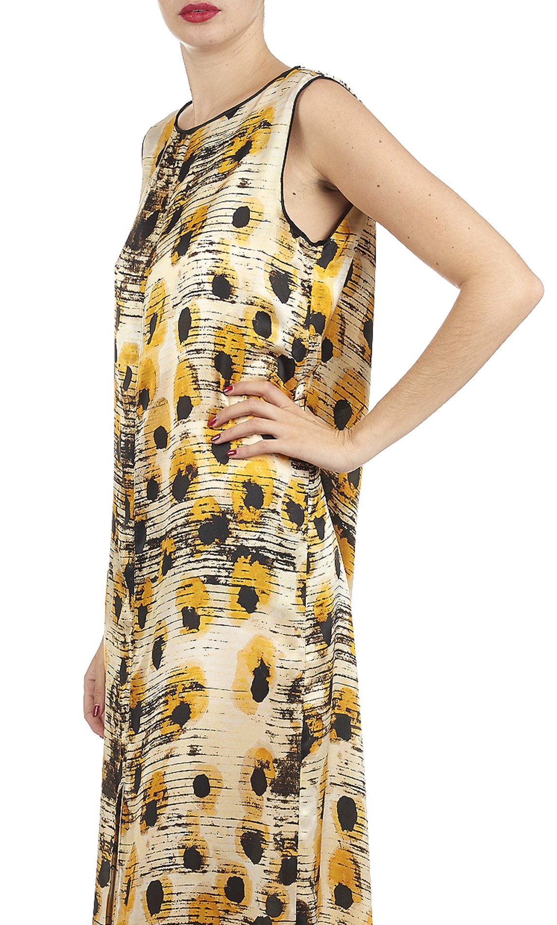 Long printed silk dress MOMONI Beige