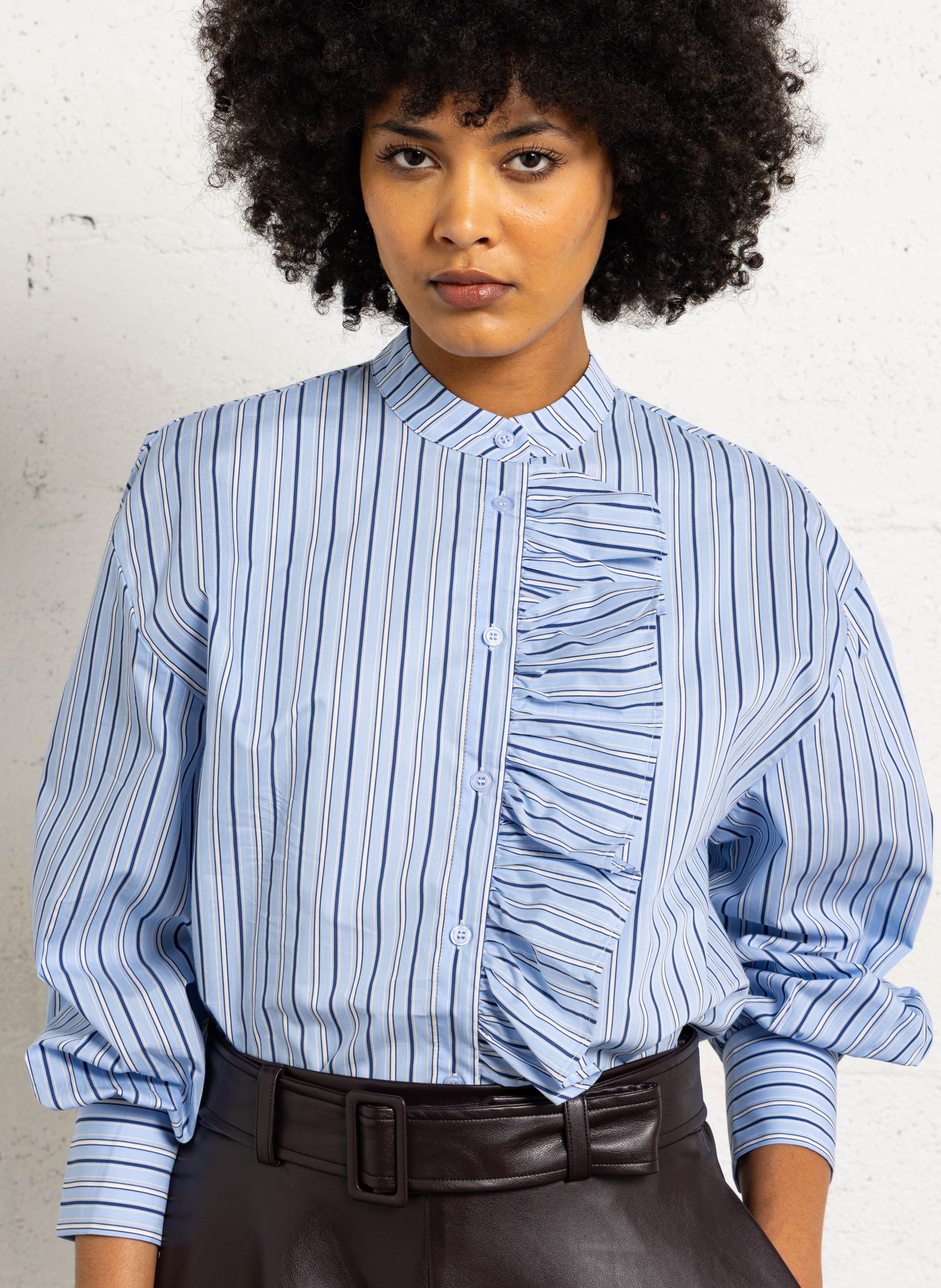 Round neck cotton blend shirt SUNCOO Blue