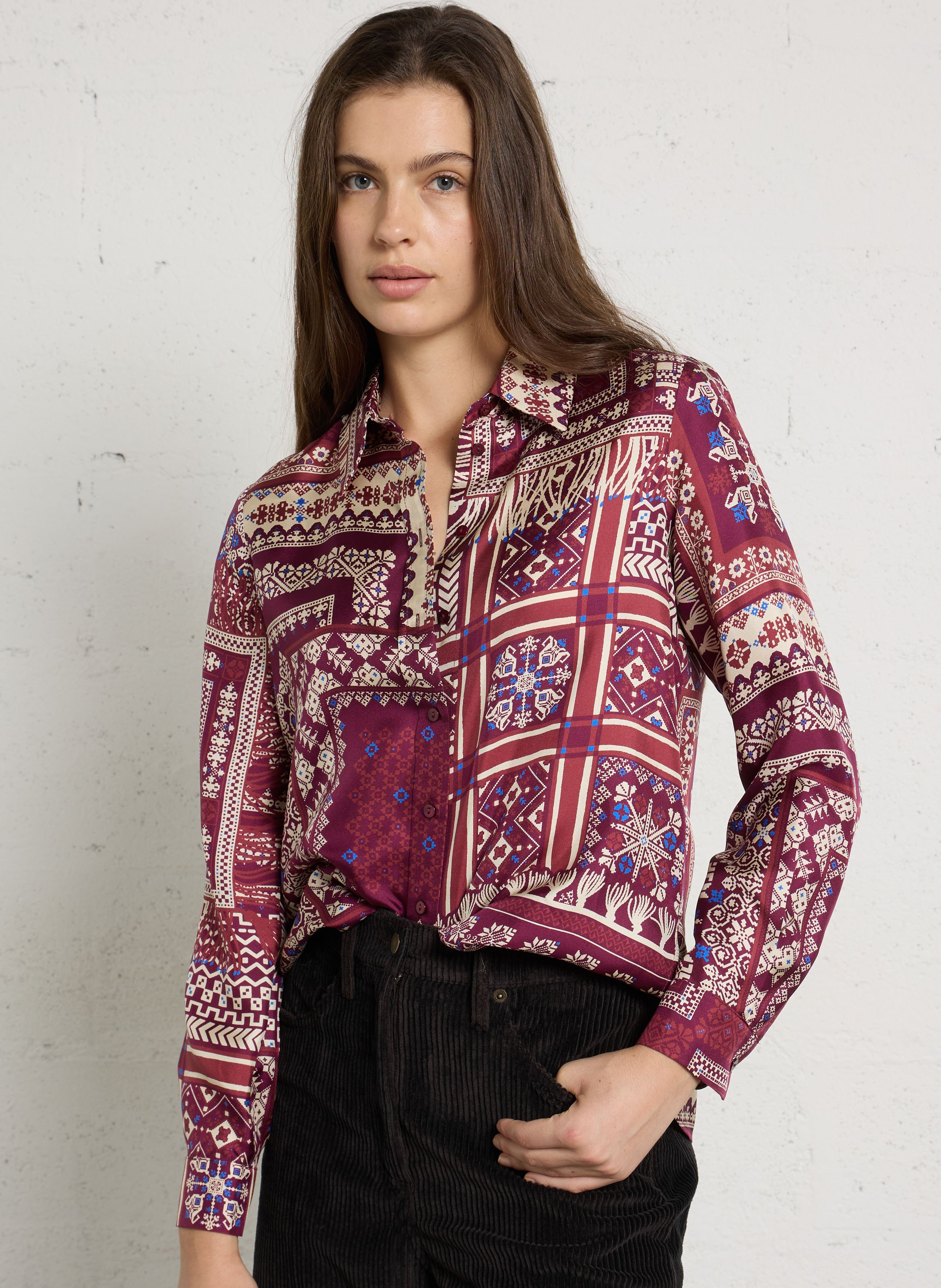 Oversized classic collar silk printed shirt MOMONI