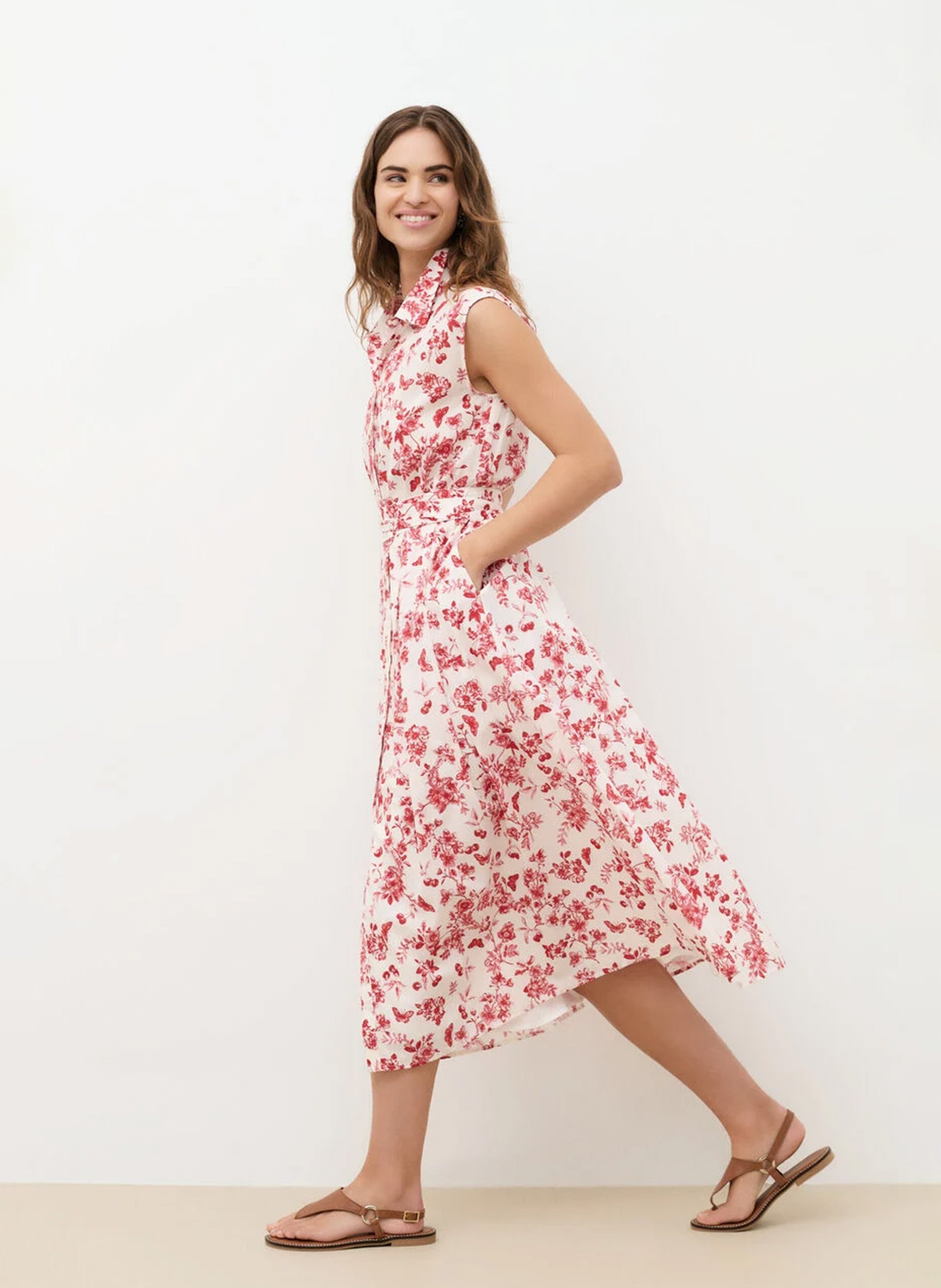 Midi jurk met riem en patronen | Beige CAROLL Dames