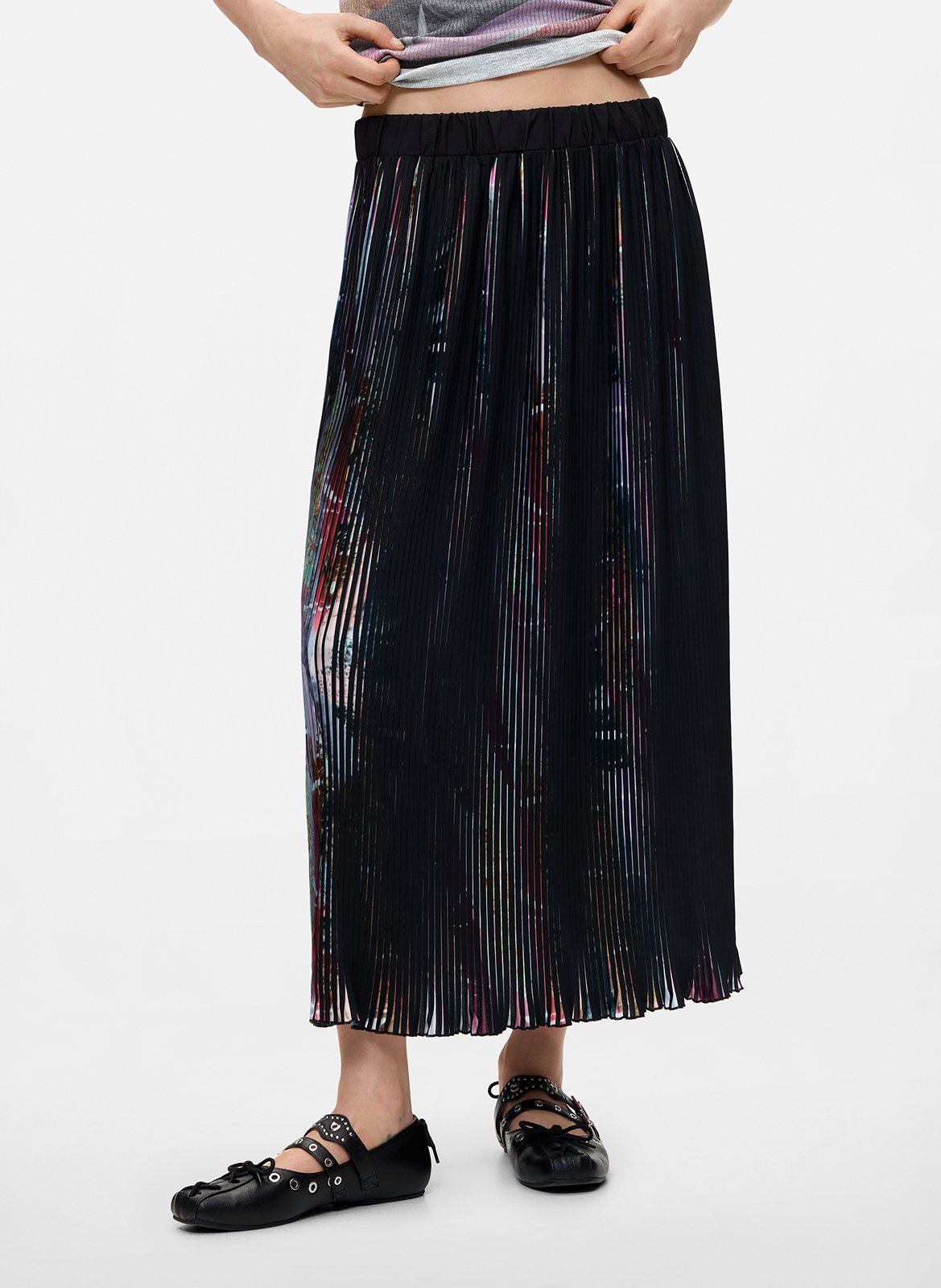 Jupe longue plissée DESIGUAL Noir