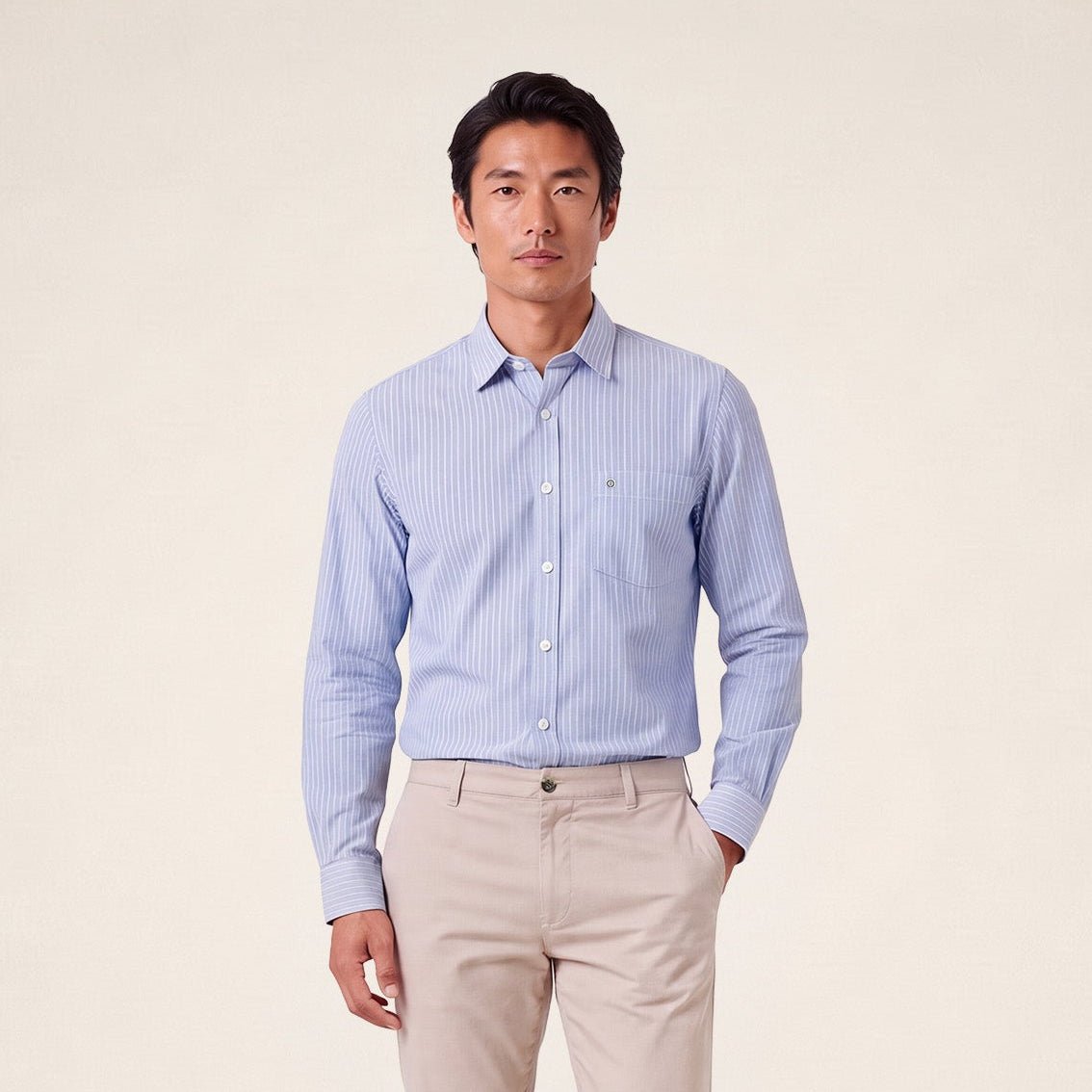 Long-sleeved blue striped cotton shirt SERGE BLANCO Blue