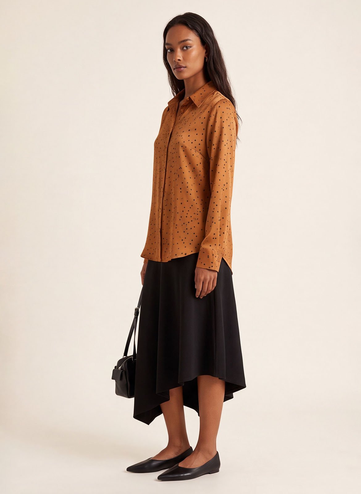 Plain polka-dot straight-cut shirt KOOKAI Brown