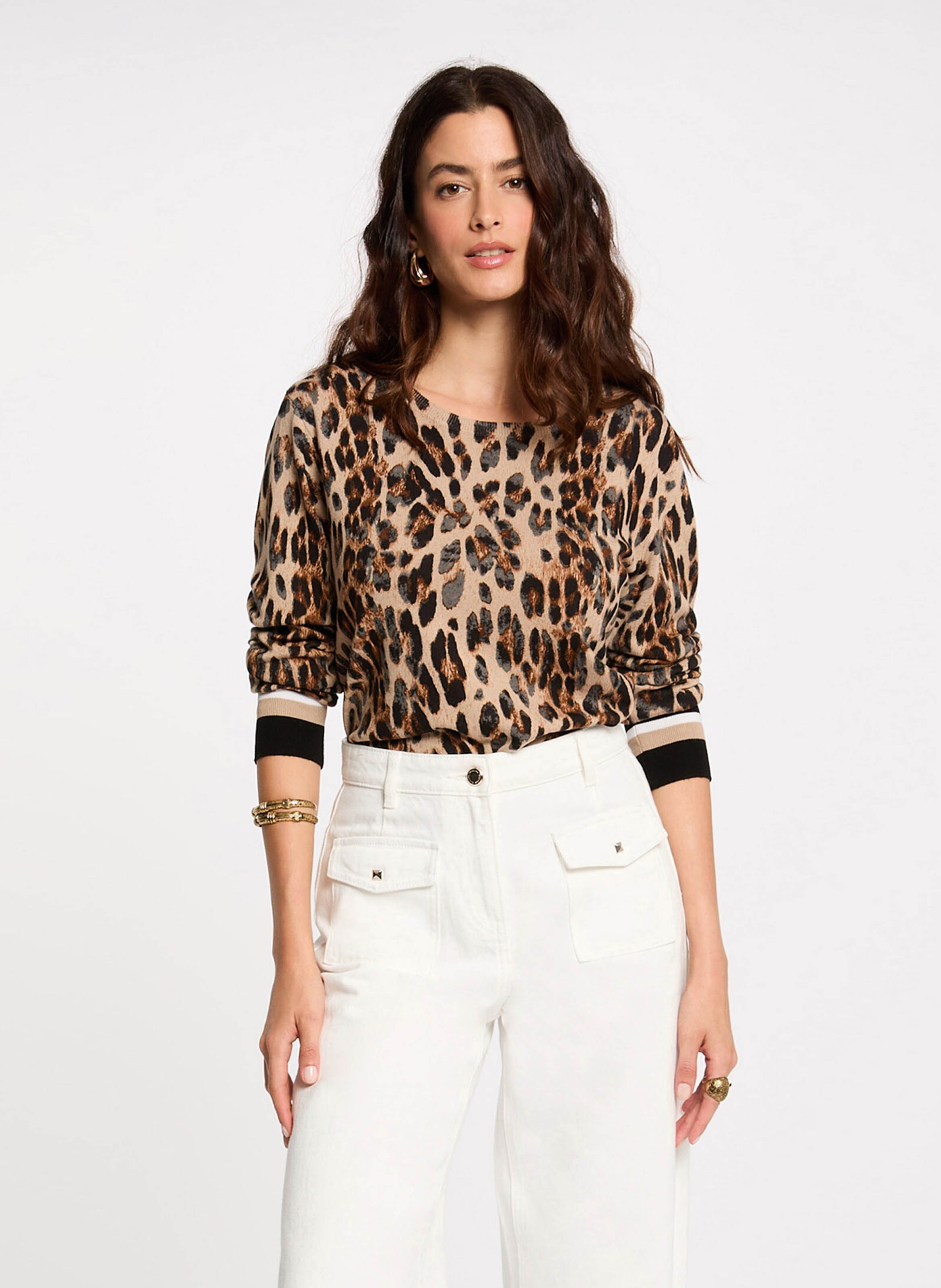 Pull droit léopard en maille fine MORGAN Veelkleurig