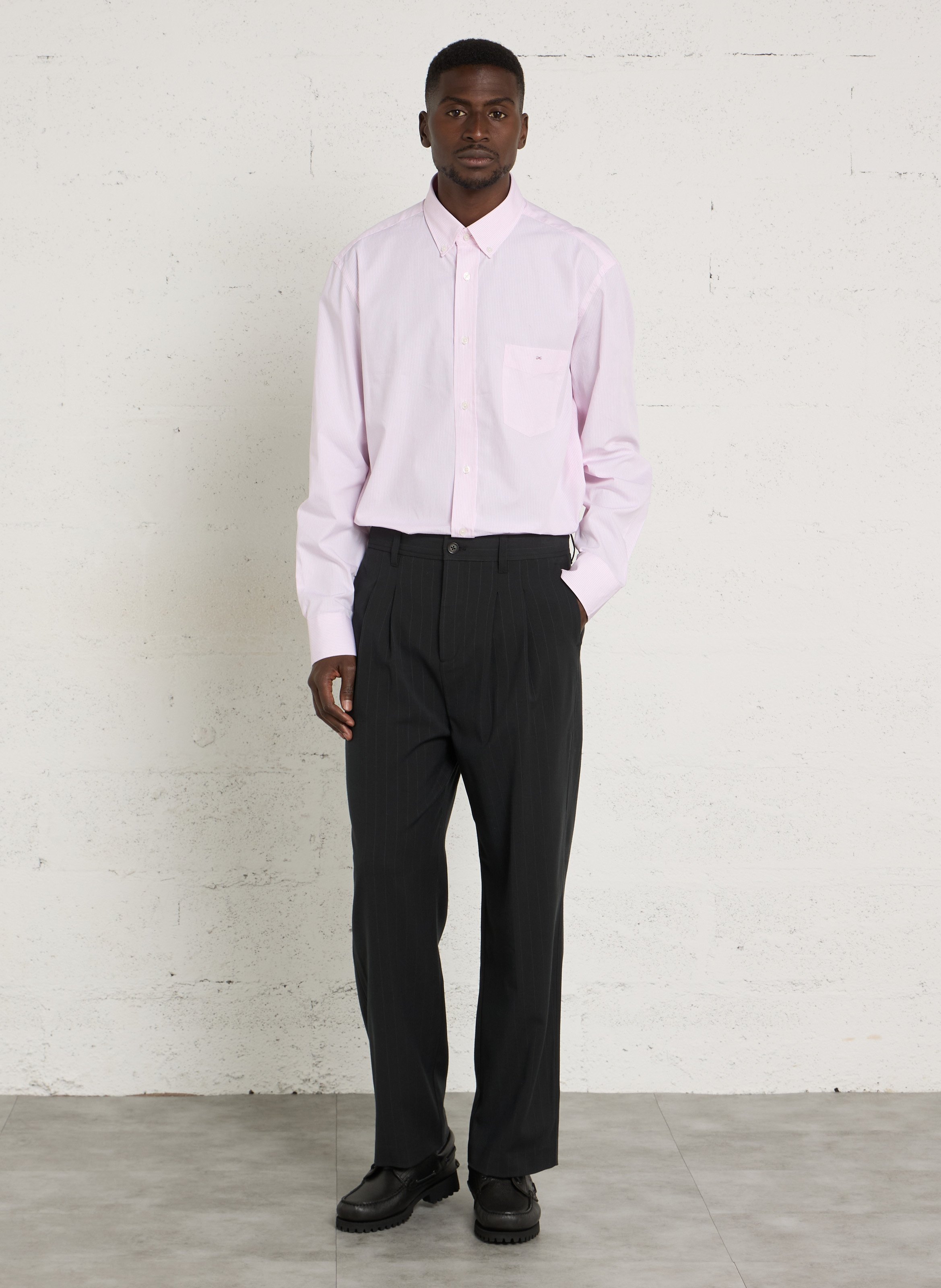 Chemise droite col américain rayée EDEN PARK Rose