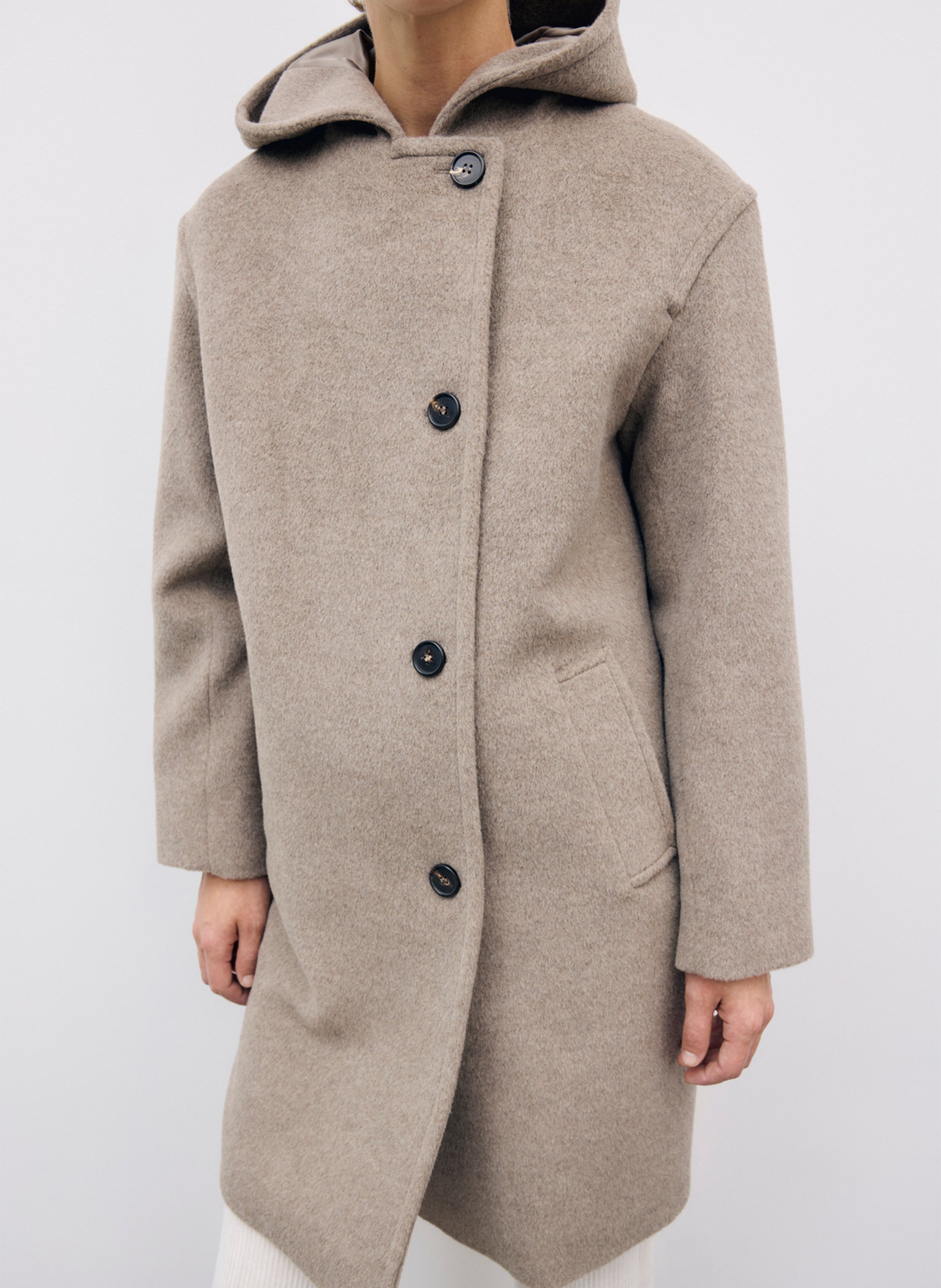Straight wool coat with hood GERARD DAREL Brown