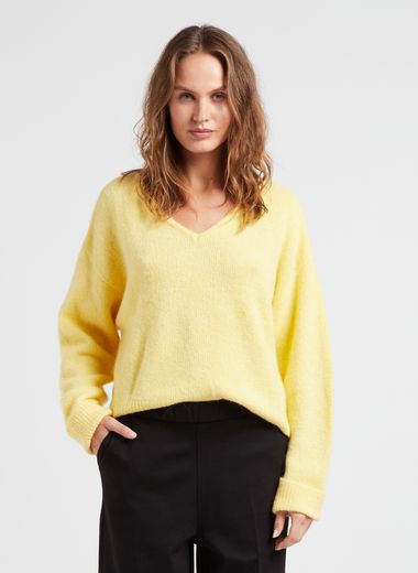 Pull oversize col montant jaune or femme