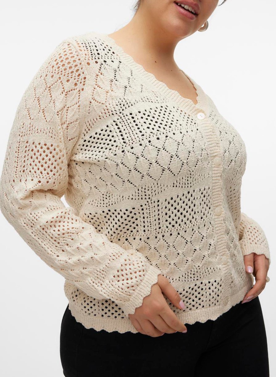 Cardigan droit festonné à maille fine ajourée VERO MODA CURVE Beige