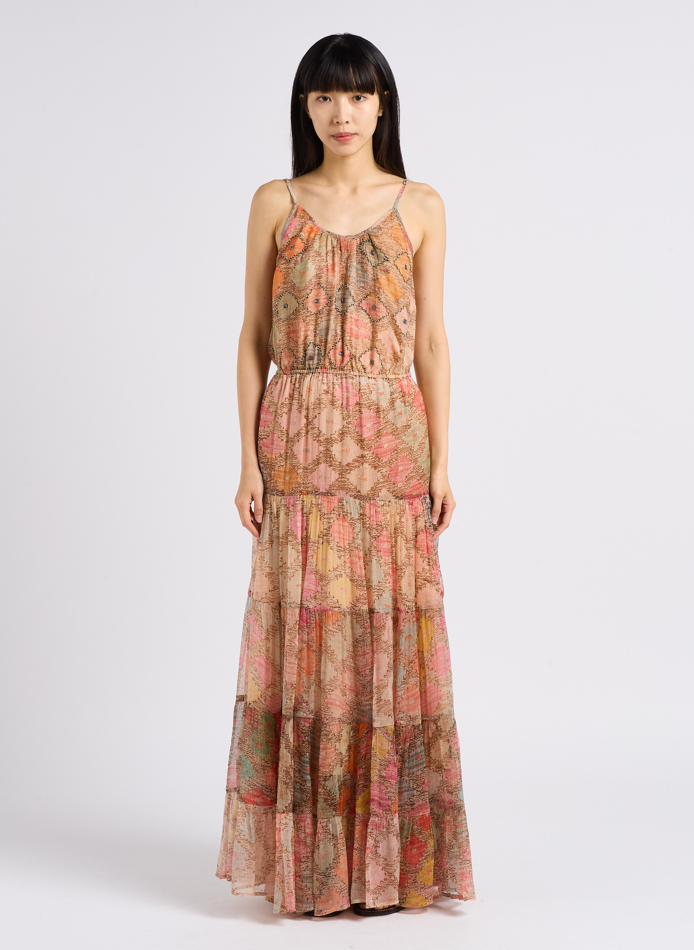 Robe longue droite encolure ronde imprimée MES DEMOISELLES Multicolore