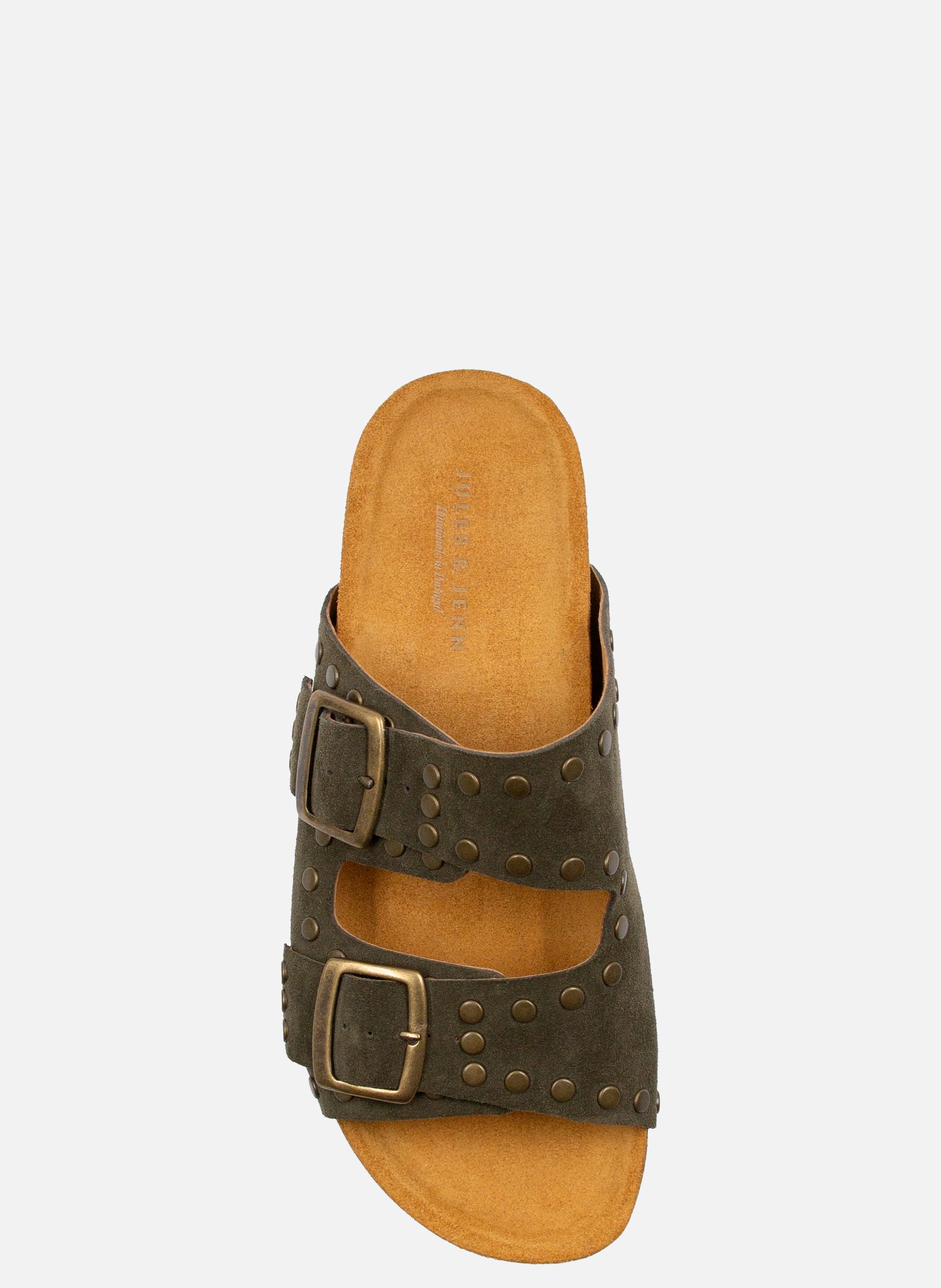 Cork studded leather suede mules JULES & JENN Green