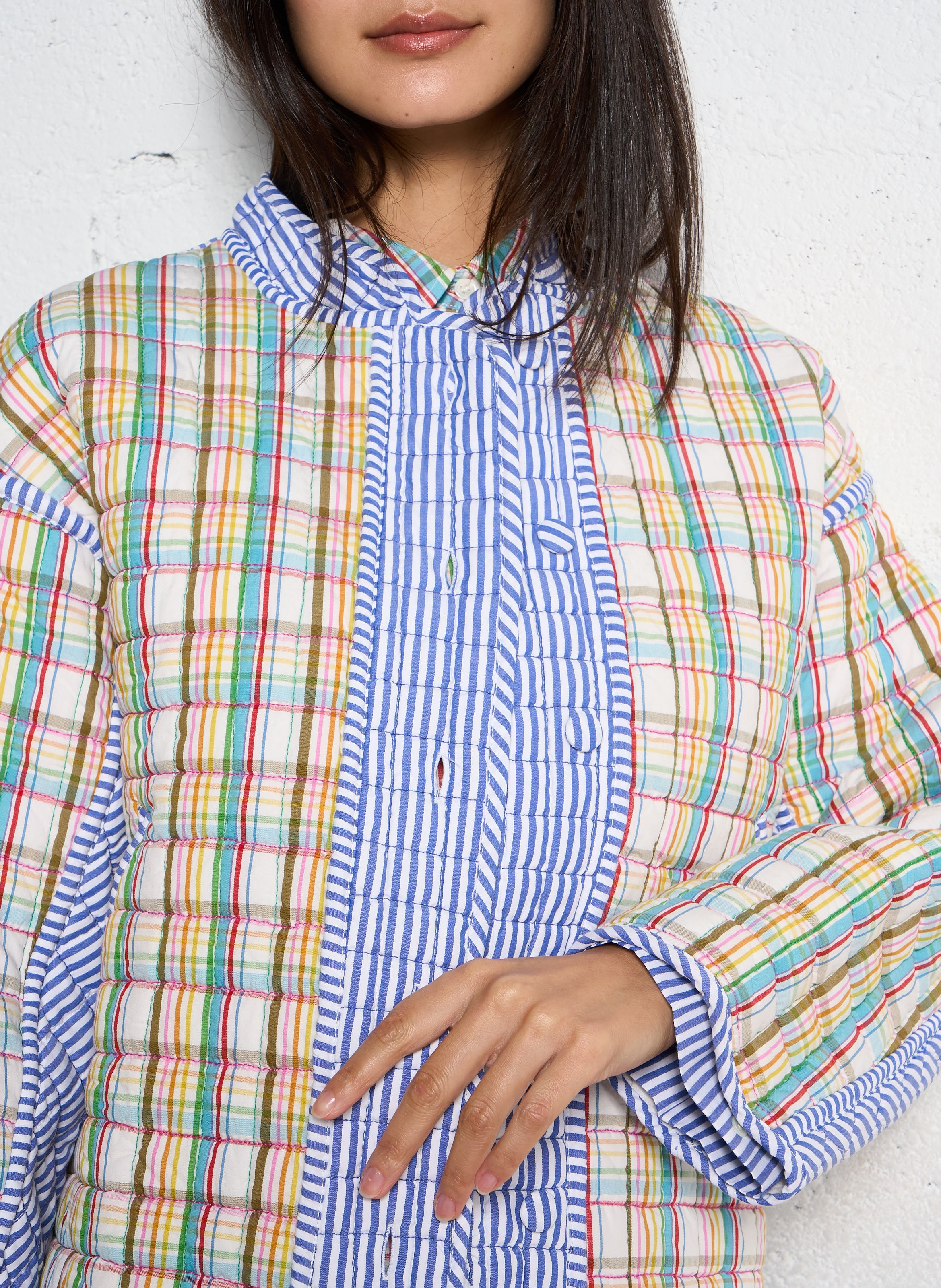 Quilted patchwork cotton jacket V DE VINSTER Blue