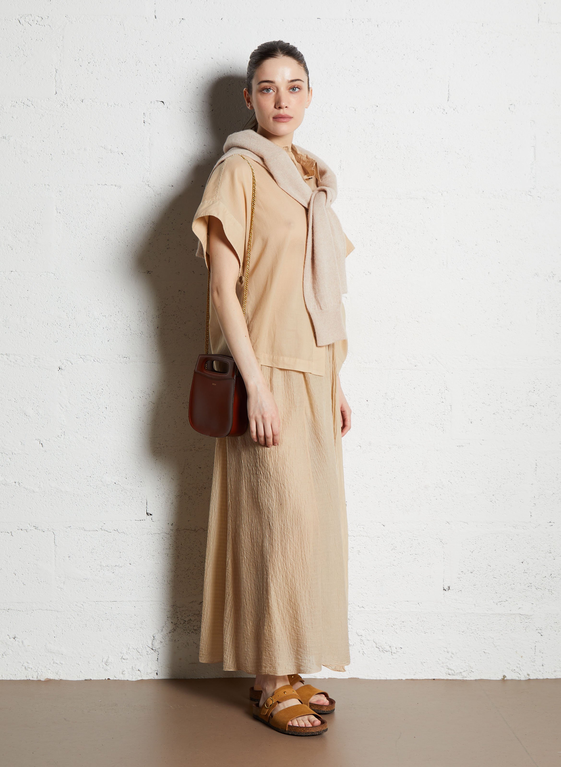 Lange, uitlopende rok | katoenblend POMANDERE Beige