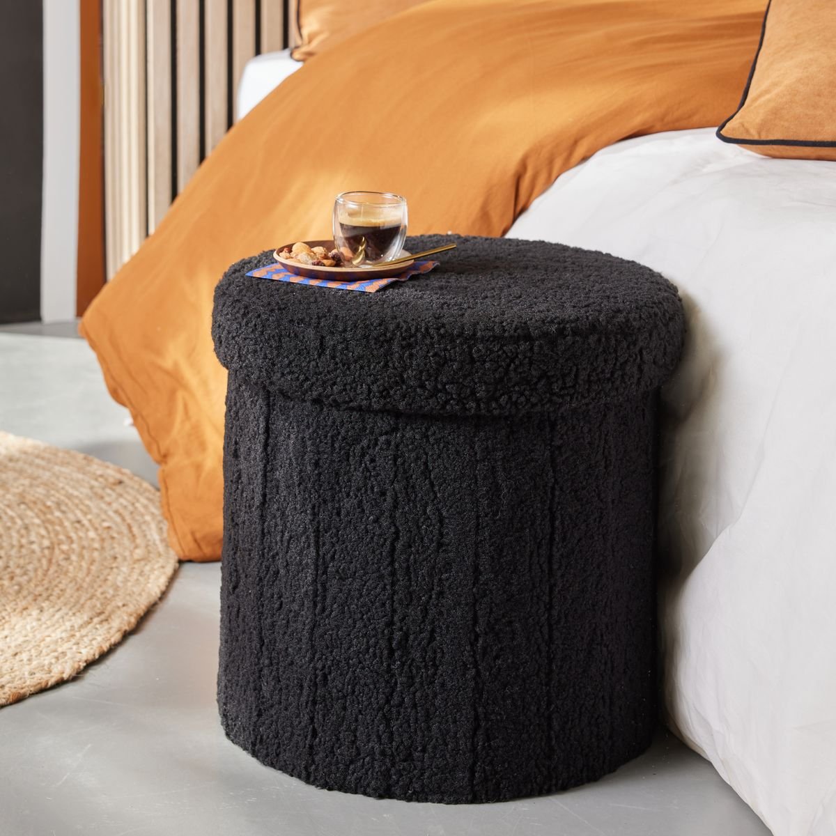 Round storage ottoman FACTORY Black