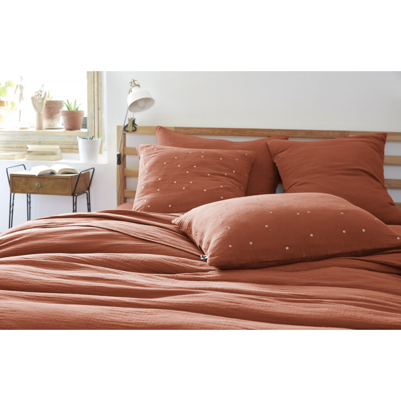 Cotton percale pillow case L'EFFET PAPILLON Red