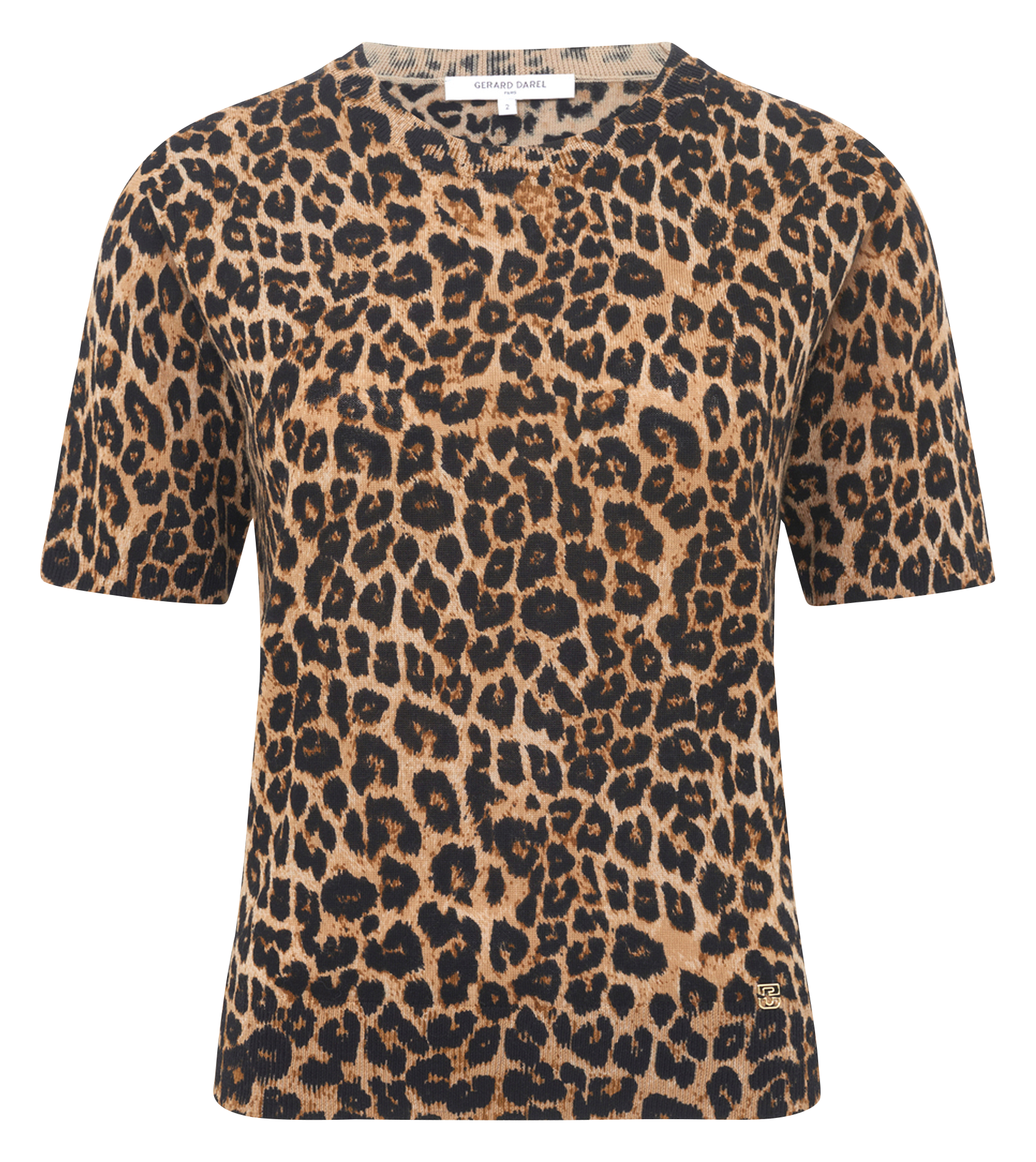 Tee-shirt col rond léopard en laine GERARD DAREL Marron