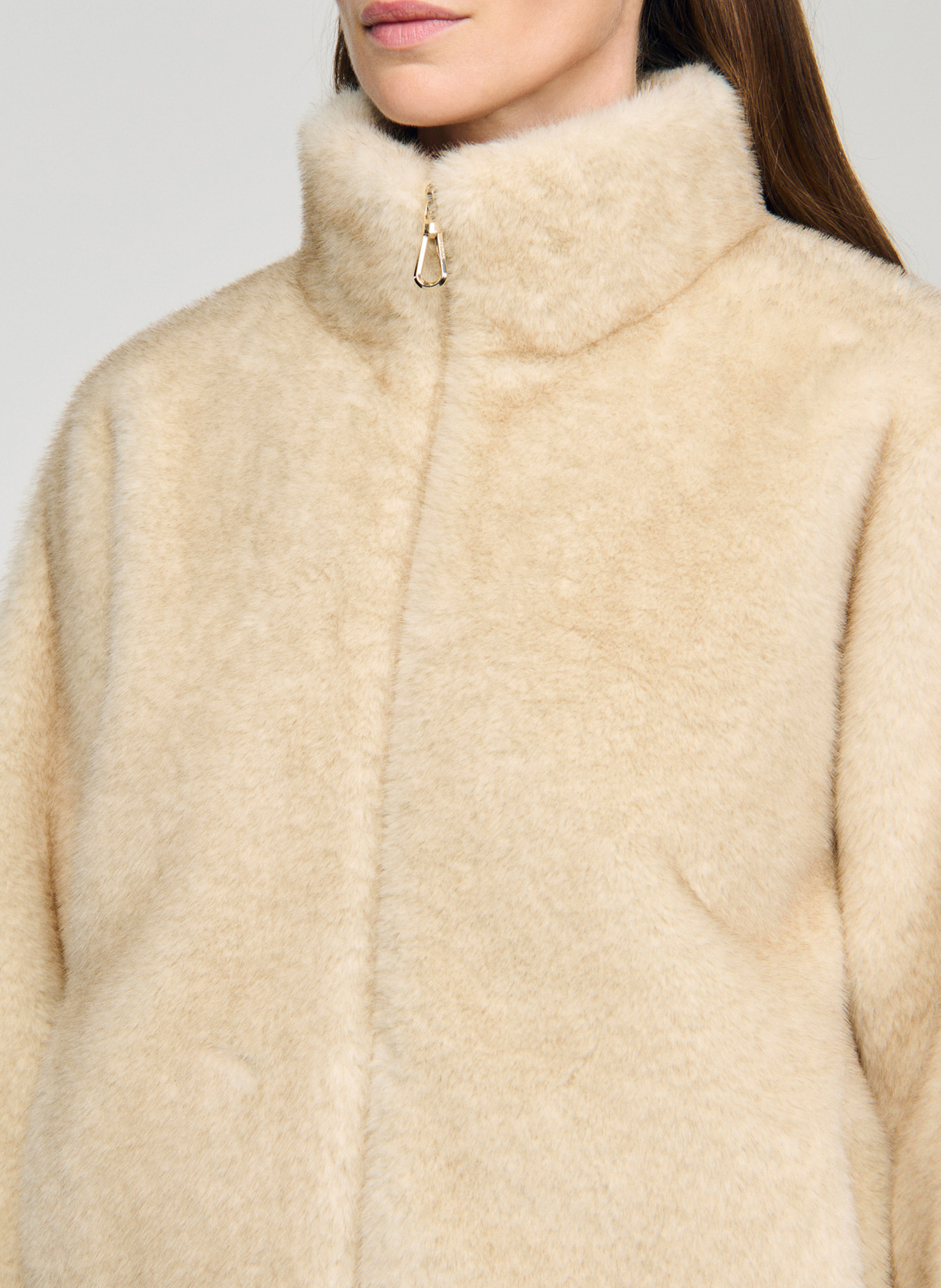 Jasje met opstaande kraag van imitatiebont SANDRO Beige