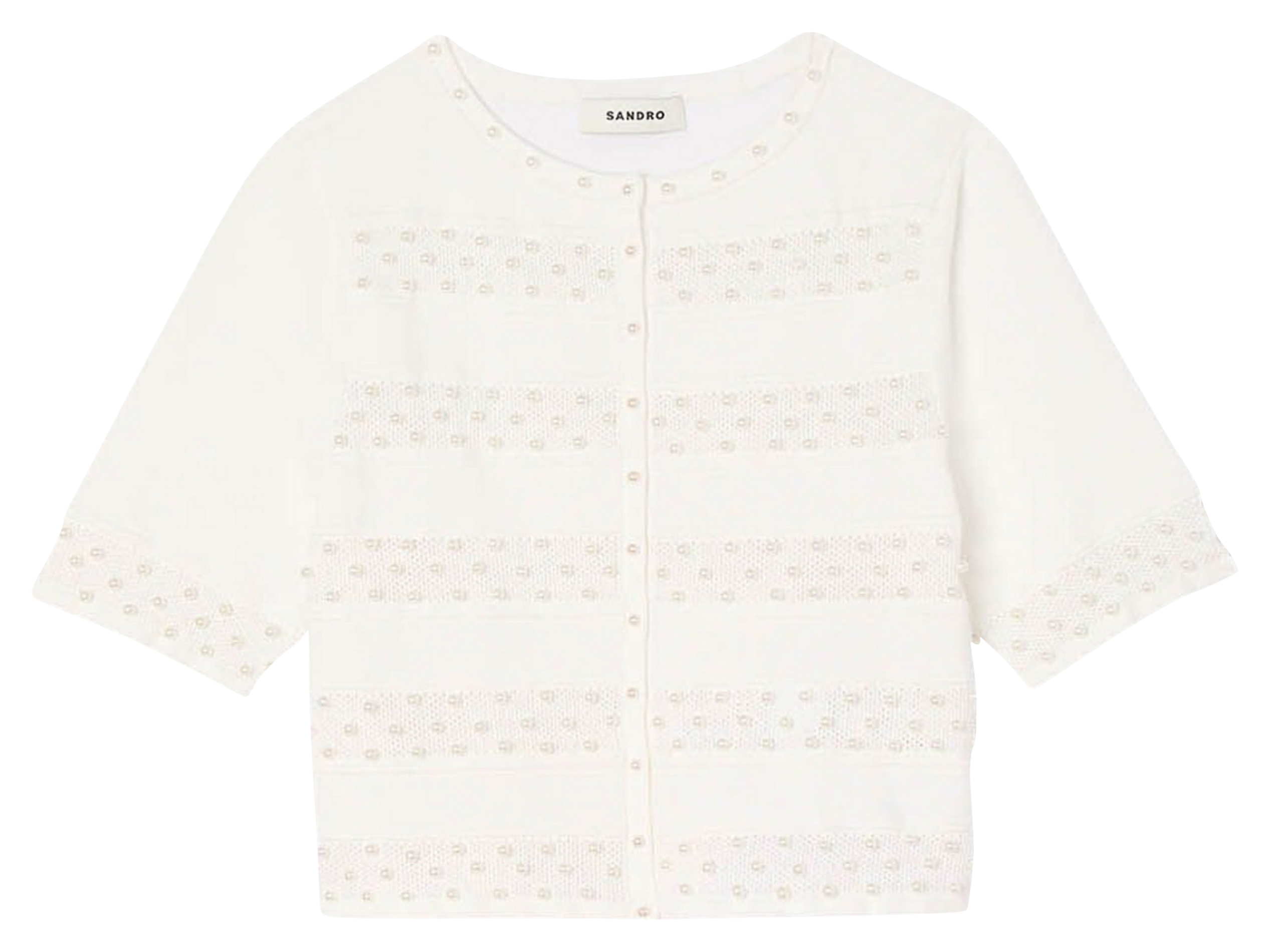 Cardigan court perlé col rond SANDRO Blanc
