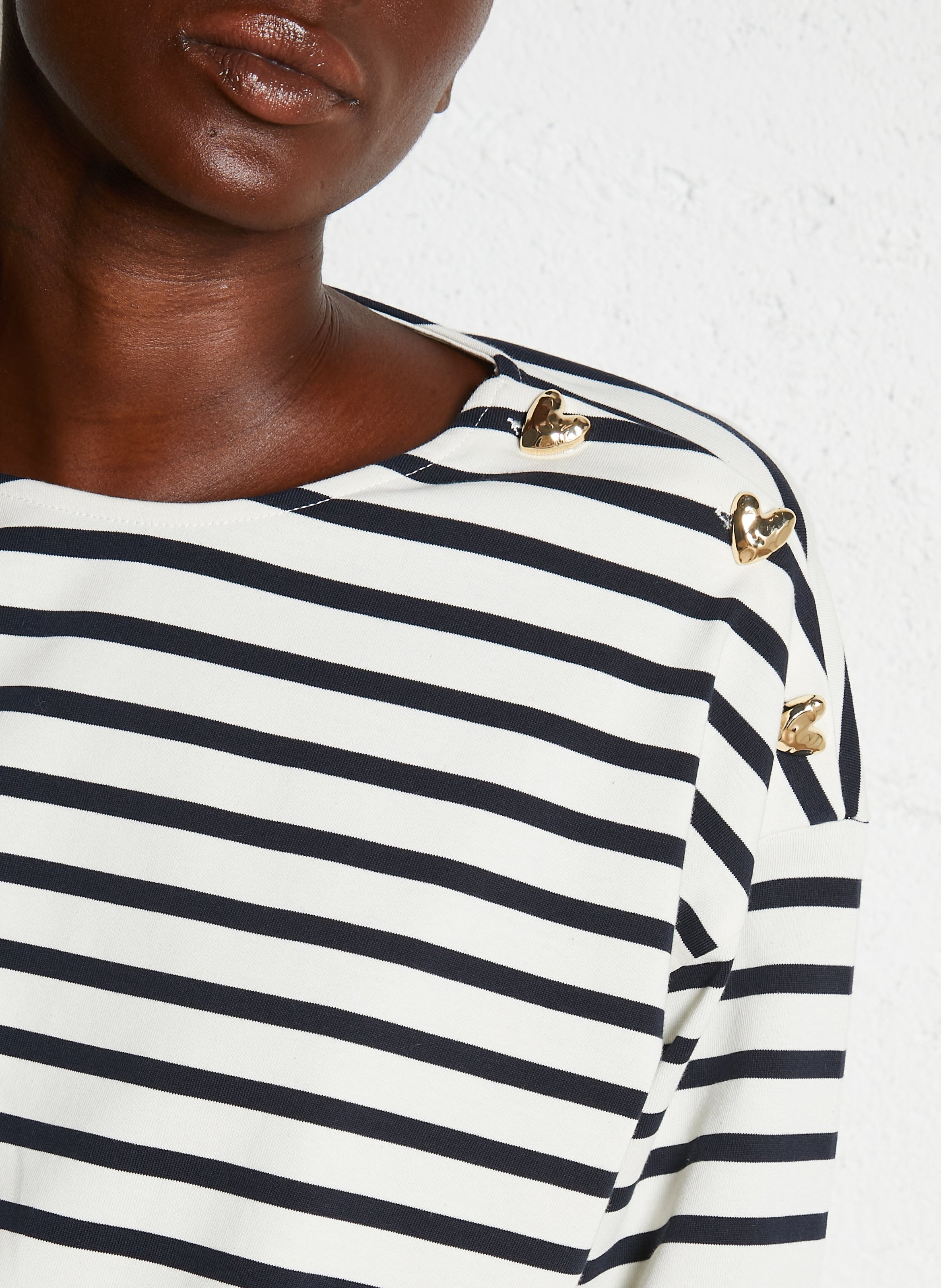 Top marinière manches longues en coton DES PETITS HAUTS Blanc