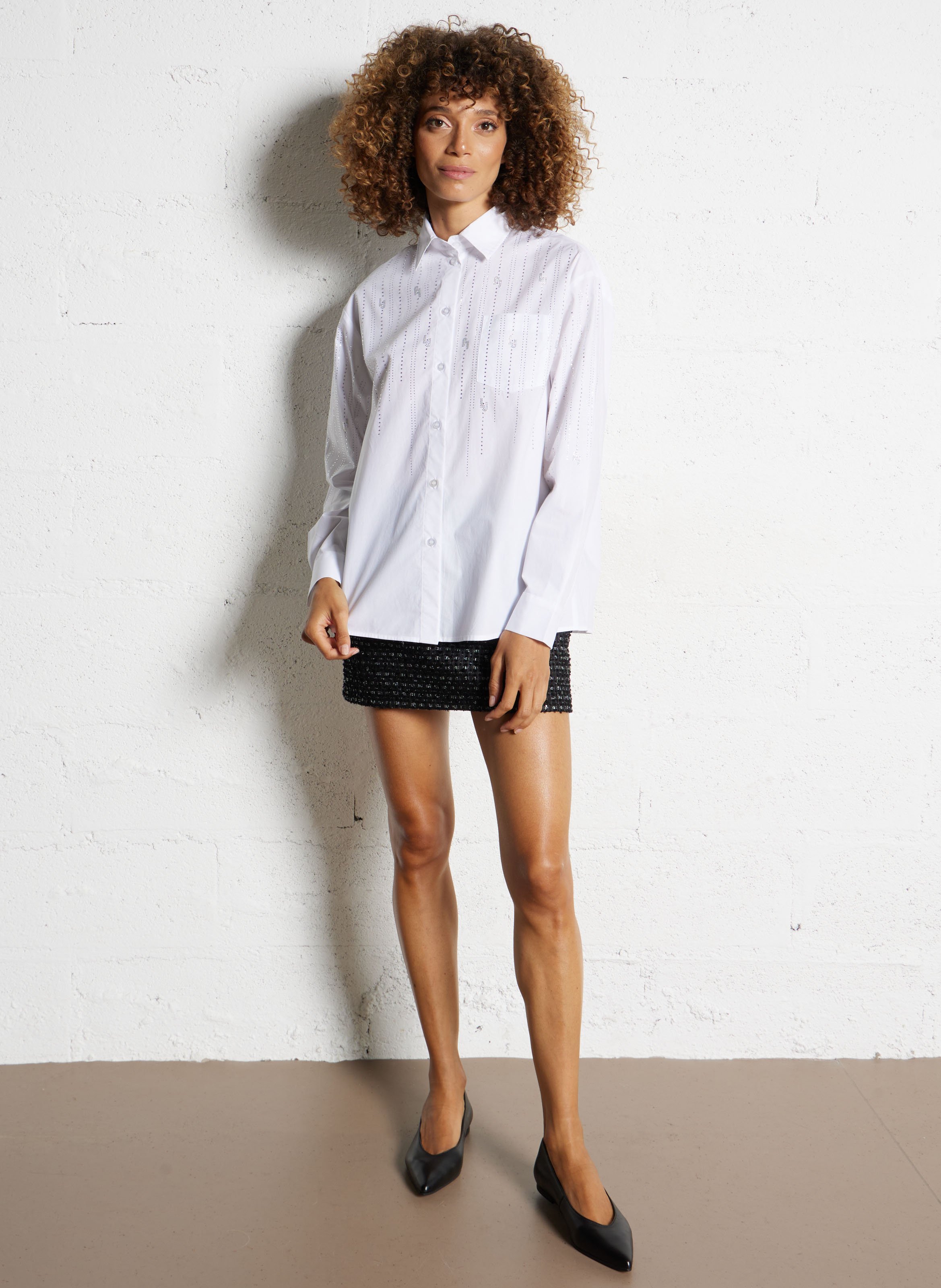 Oversize Baumwollhemd mit Strasssteinen LIU JO Weiss