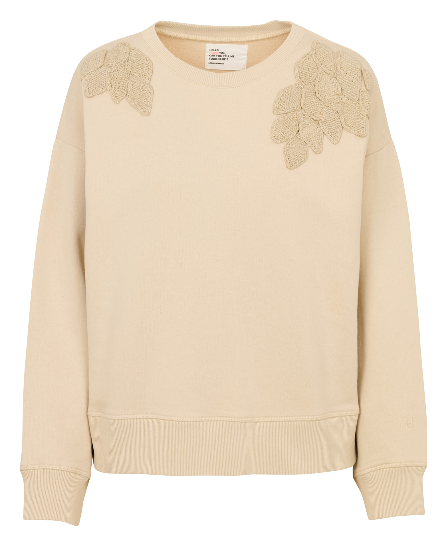 Sweat col rond brodé en coton LEON & HARPER Gris