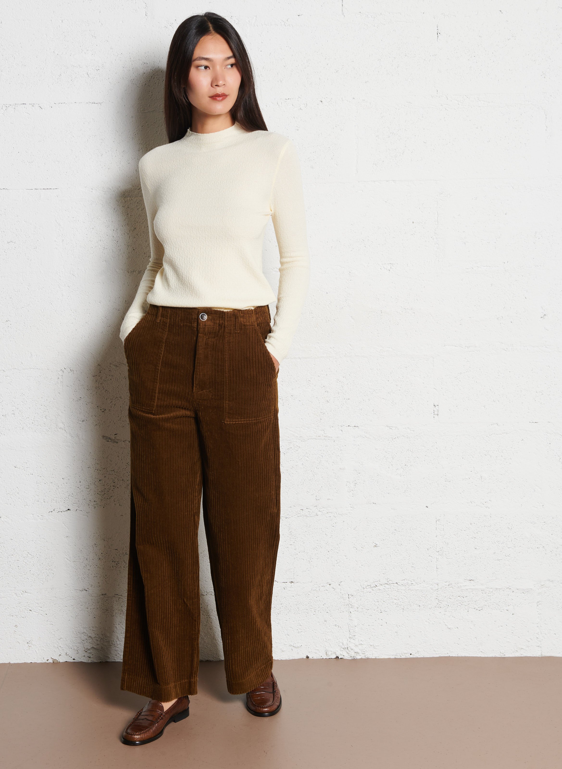 Pull fin col rond texturé uni SEE U SOON Beige