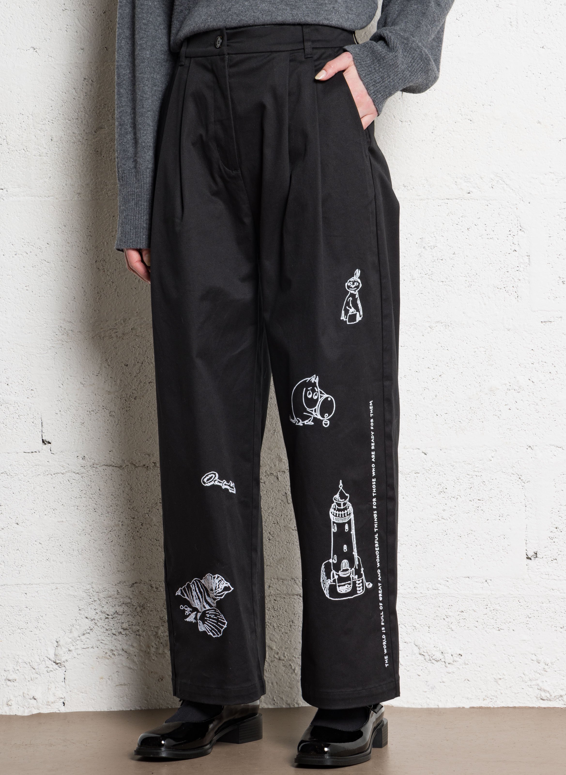 Wijde broek van gemengd katoen RUE DE TOKYO Zwart