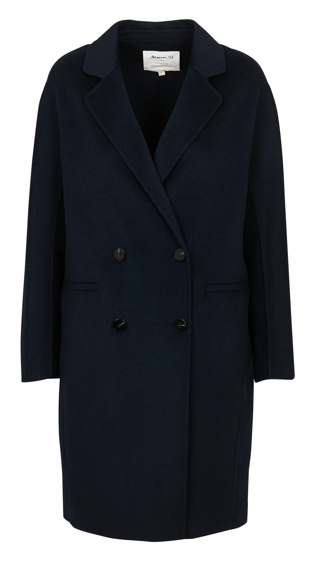 Mid-length solid color buttoned coat in mixed wool MAISON 123 Blue