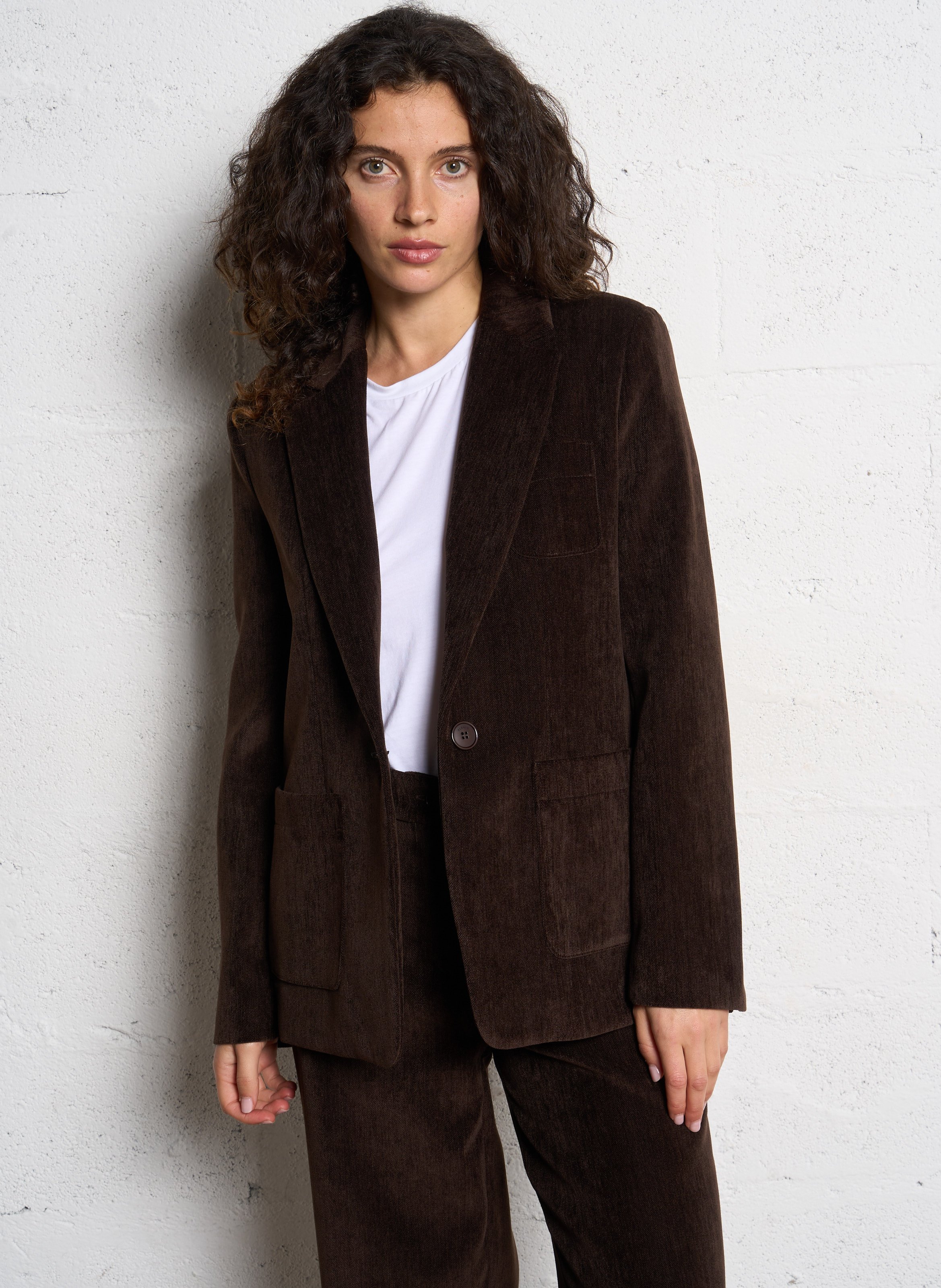 Buttoned velvet blazer PLEASE Brown