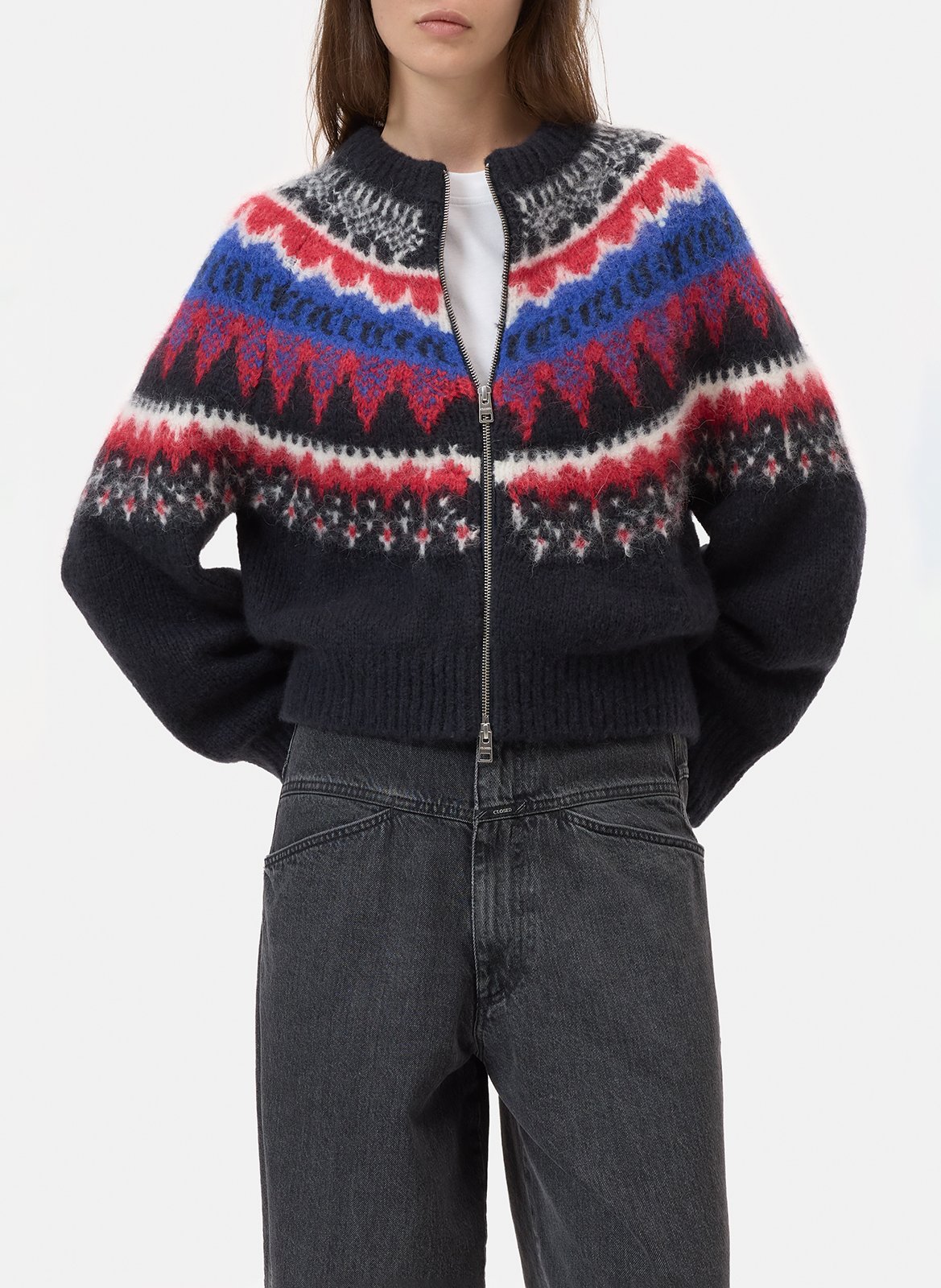 Oversized printed wool blend vest CLOSED Grey