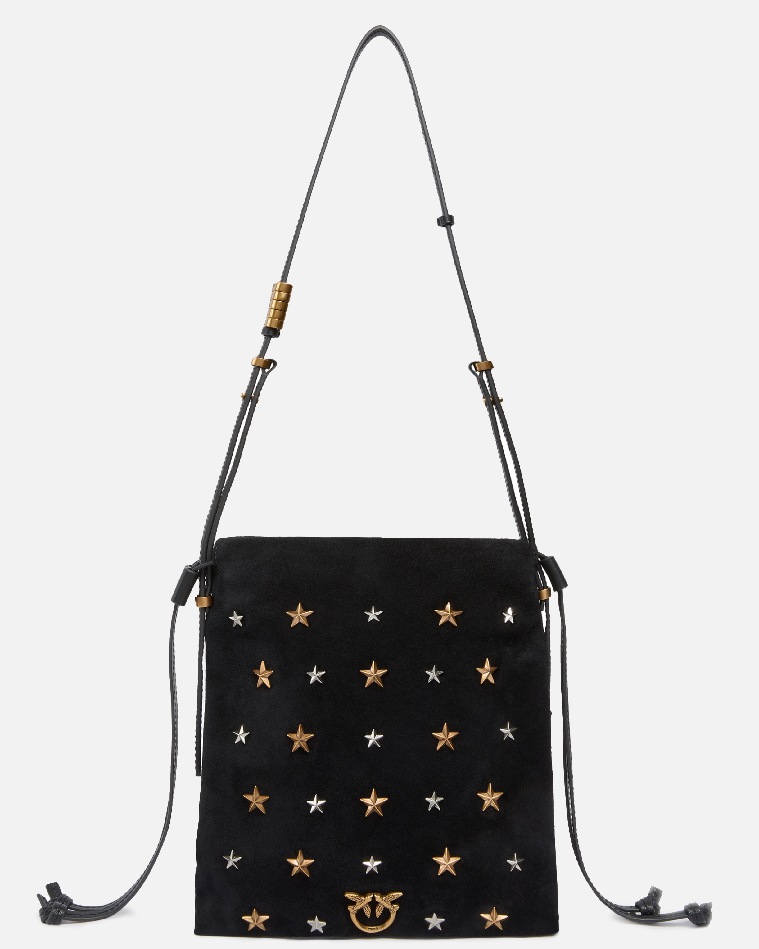 Small shoulder bag mini slouchy bag in suede with star-shaped studs PINKO Black