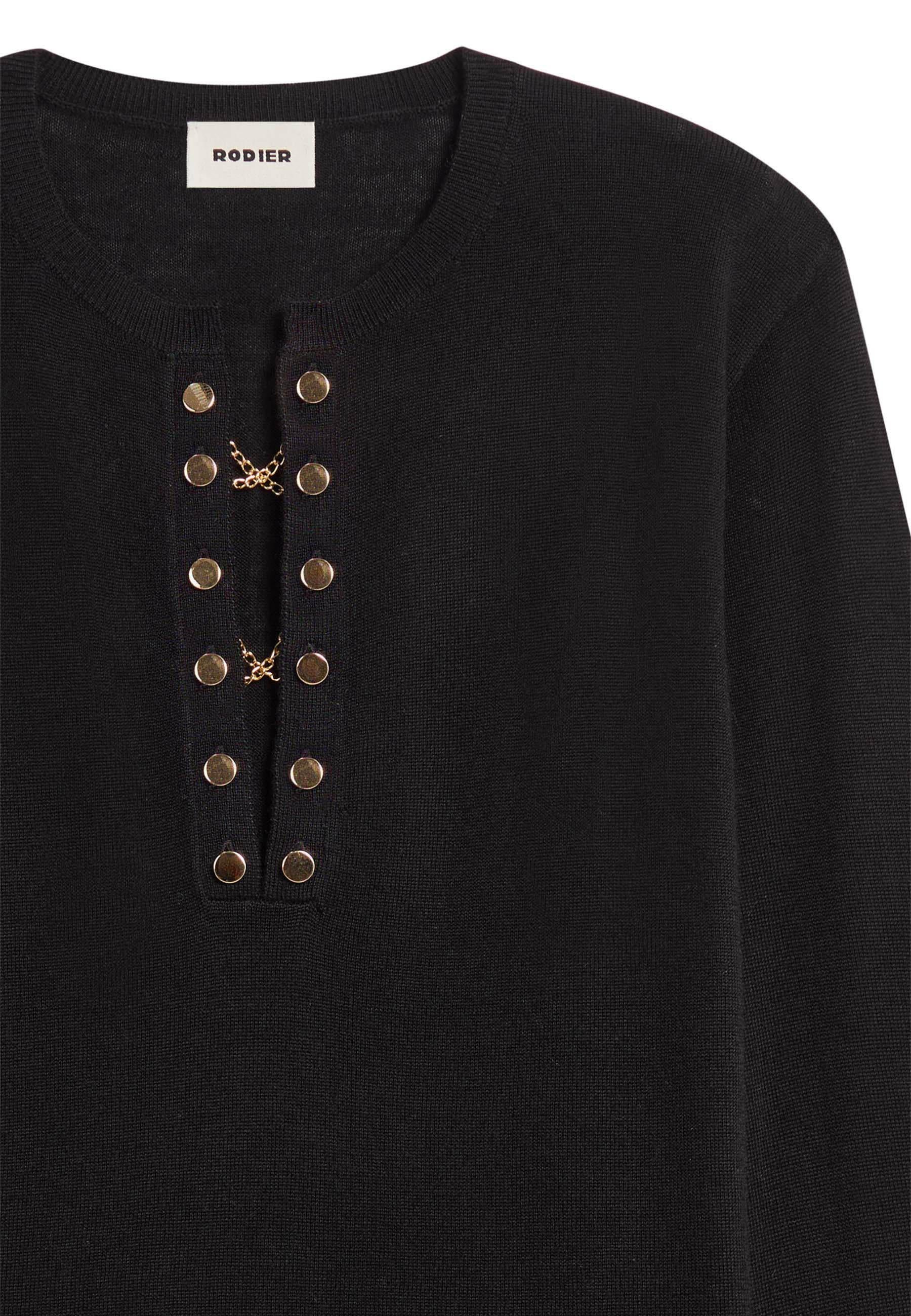 Grandad-collar merino wool sweater RODIER Black