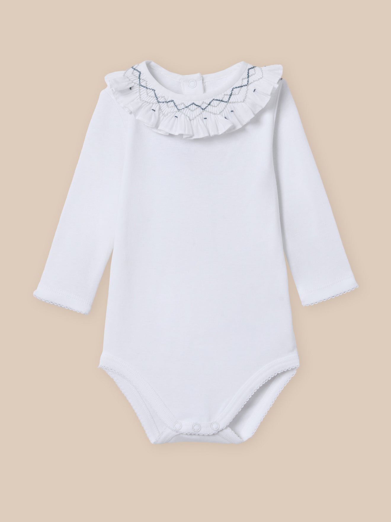 Embroidered bodysuit with smocking - organic cotton CYRILLUS White