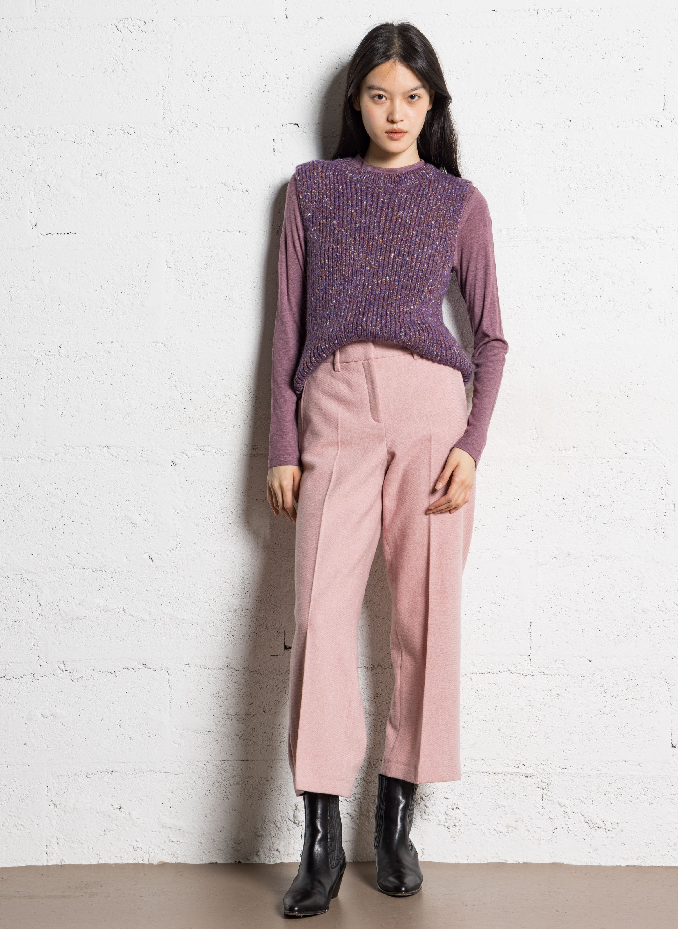 Pull sans manches col rond en maille chinée MAISON 123 Violet