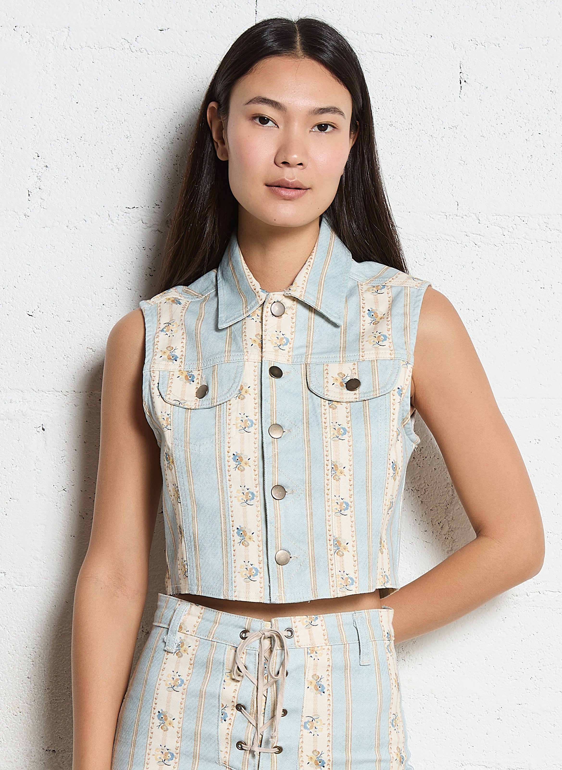 Kurzärmelige bedruckte Weste MAISON HOTEL Blau