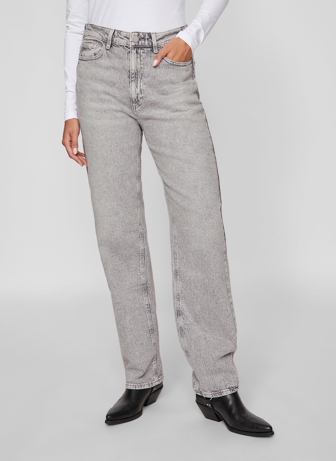 Cotton-blend straight jeans VILA Grey
