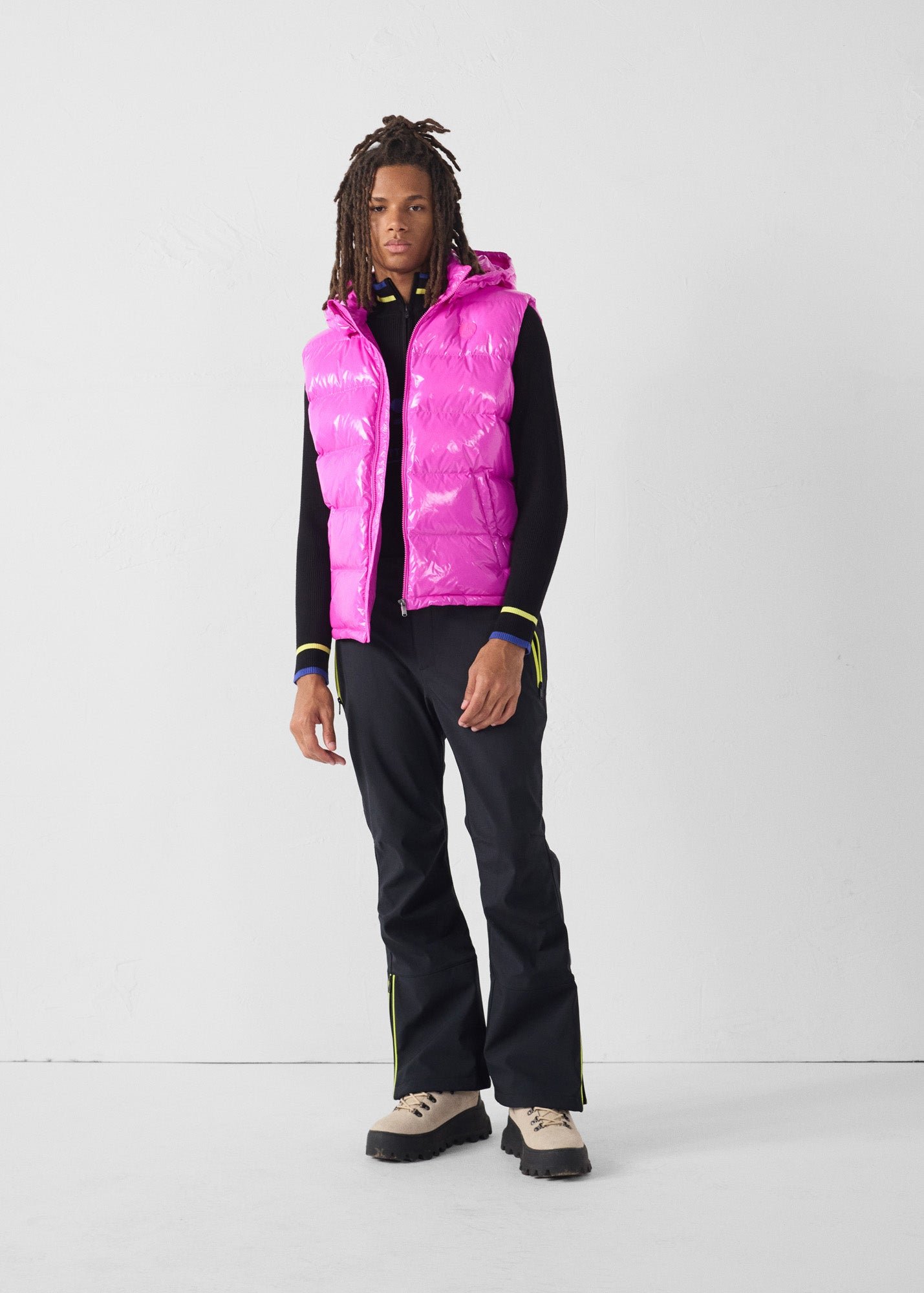 Padded sleeveless down jacket for extreme cold weather. JOTT Pink