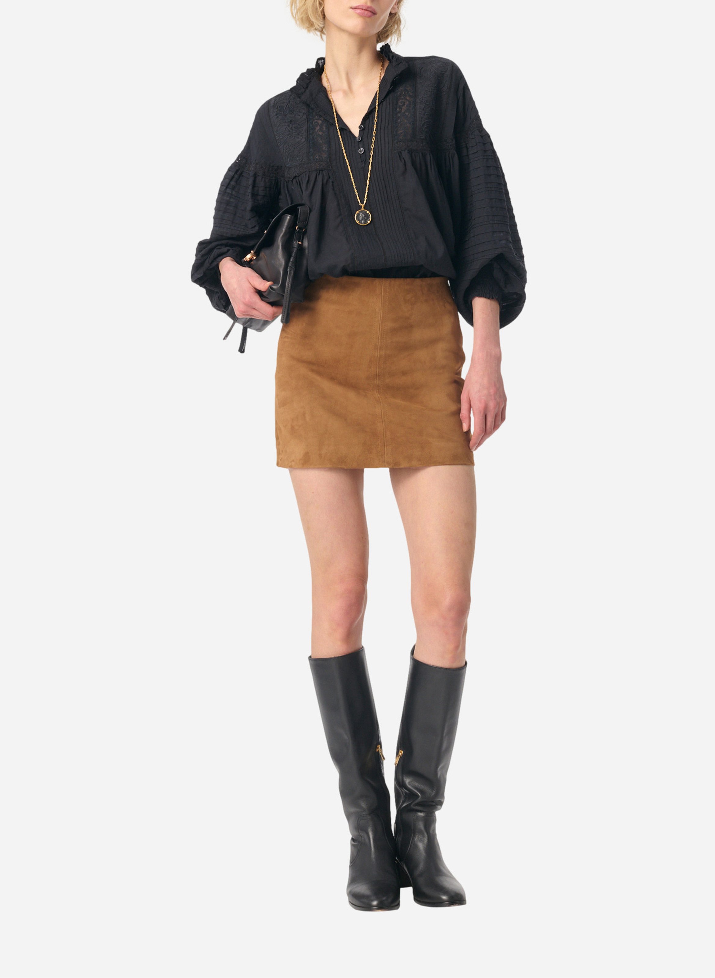 Blouse col victorien droite en coton mélangé VANESSA BRUNO Noir