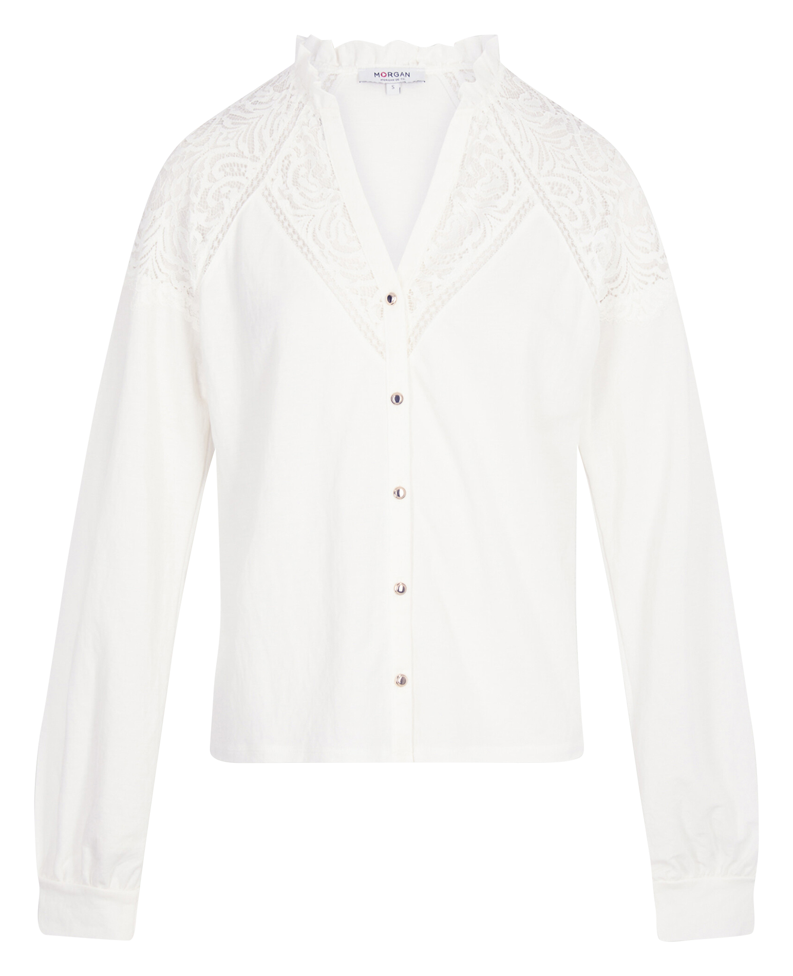 Blouse V-neck buttoned in lace MORGAN White