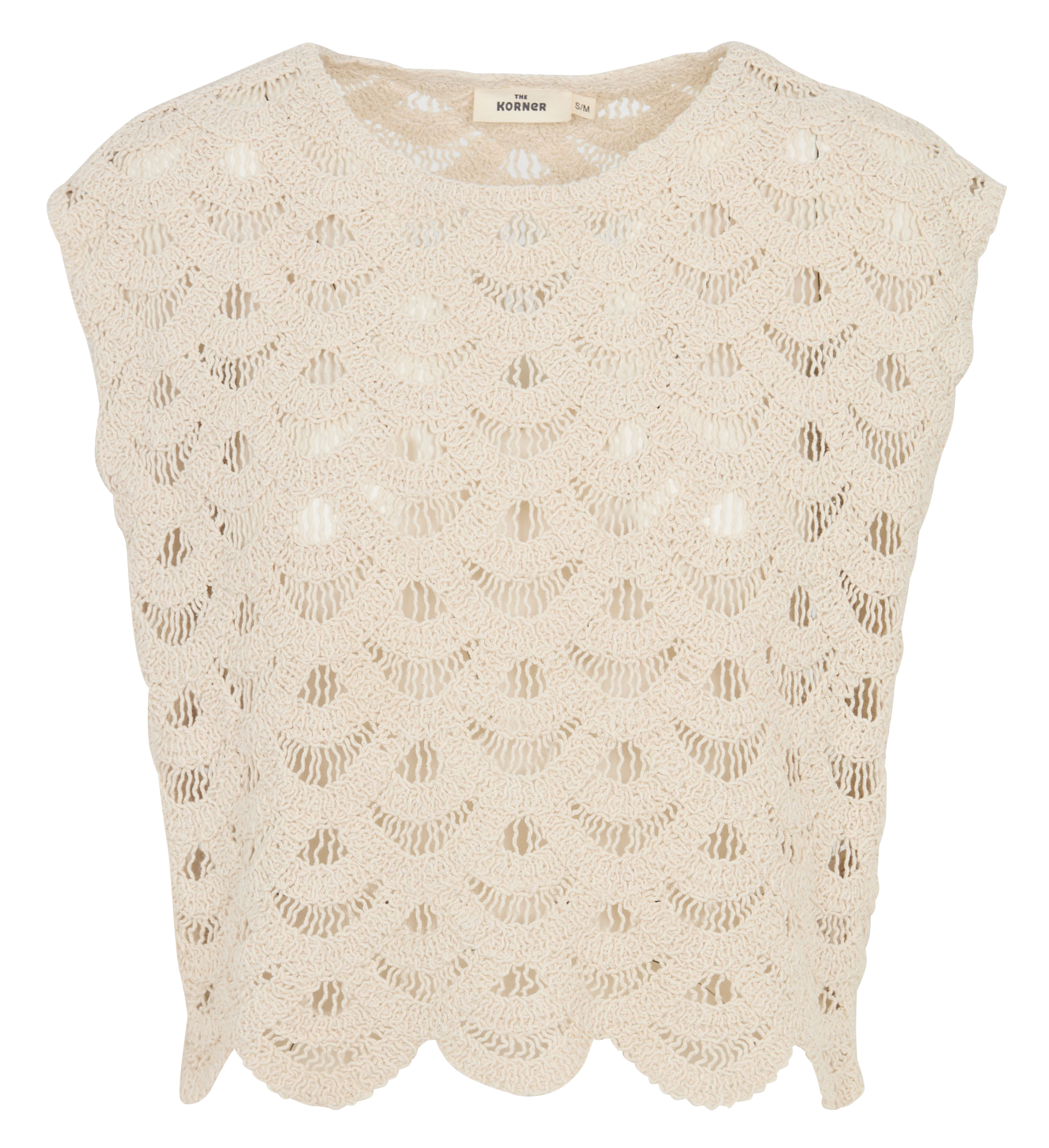Top sans manches court en crochet THE KORNER Blanc