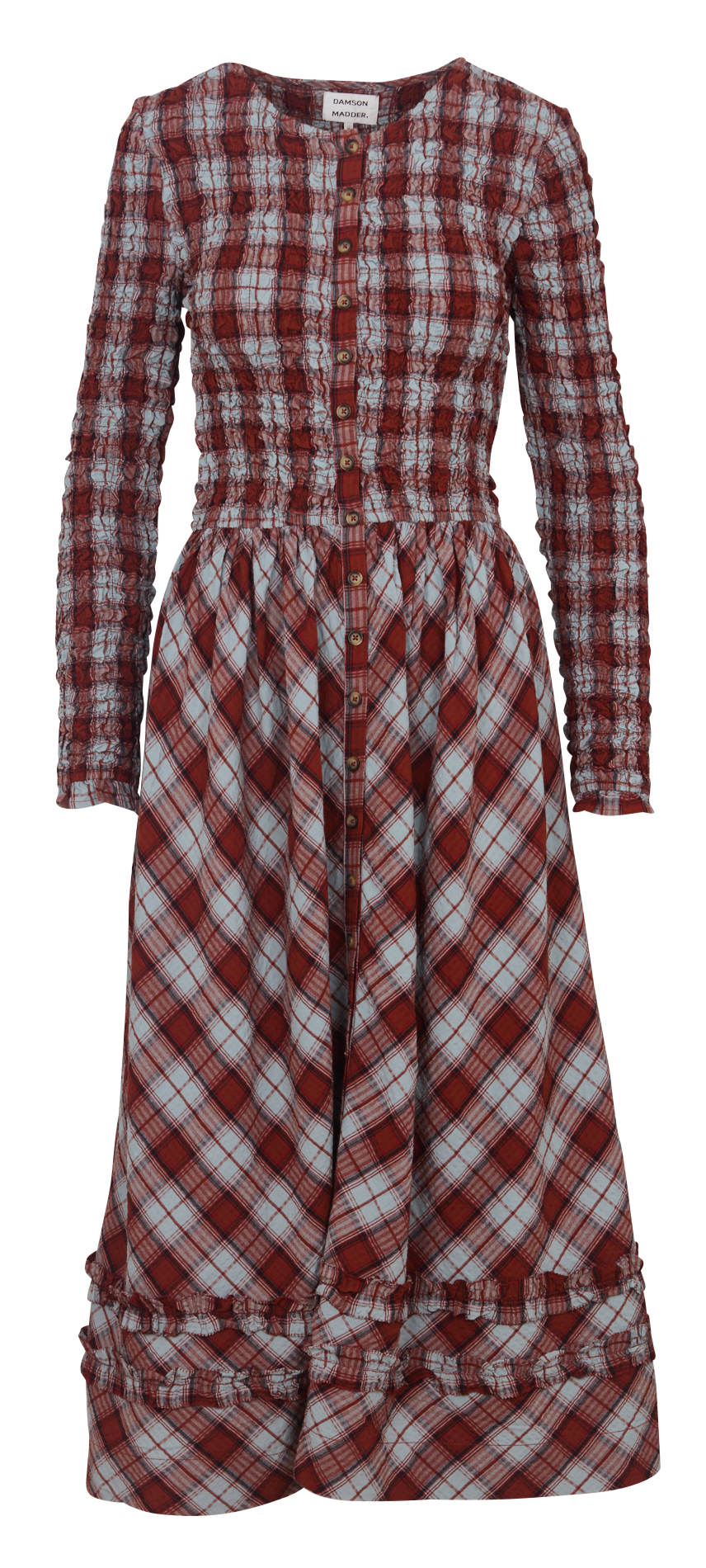 Midi jurk met ronde hals en ruitpatroon van biologisch katoen DAMSON MADDER Blauw